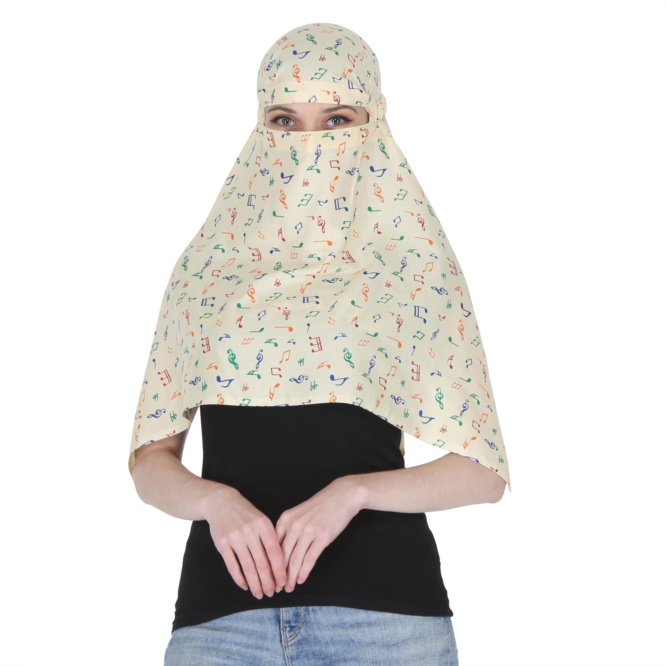 PRACHARANCotton Innovative Stylish Printed Pattern Fancy Scarf With Sun Protection Cover Face Cotton Short Driving Scarf for Women's and Girls (Black Star)