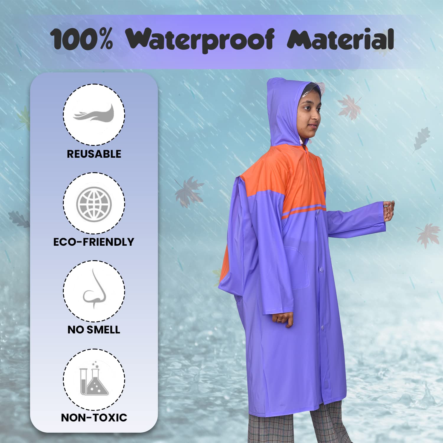 HACER Aqua Raincoat for 5 to 6 Years Old Kids Children Waterproof Rainsuit Adjustable Hood Drawstring Hem Rainwear with Side Pockets (30, Random Colour) 2