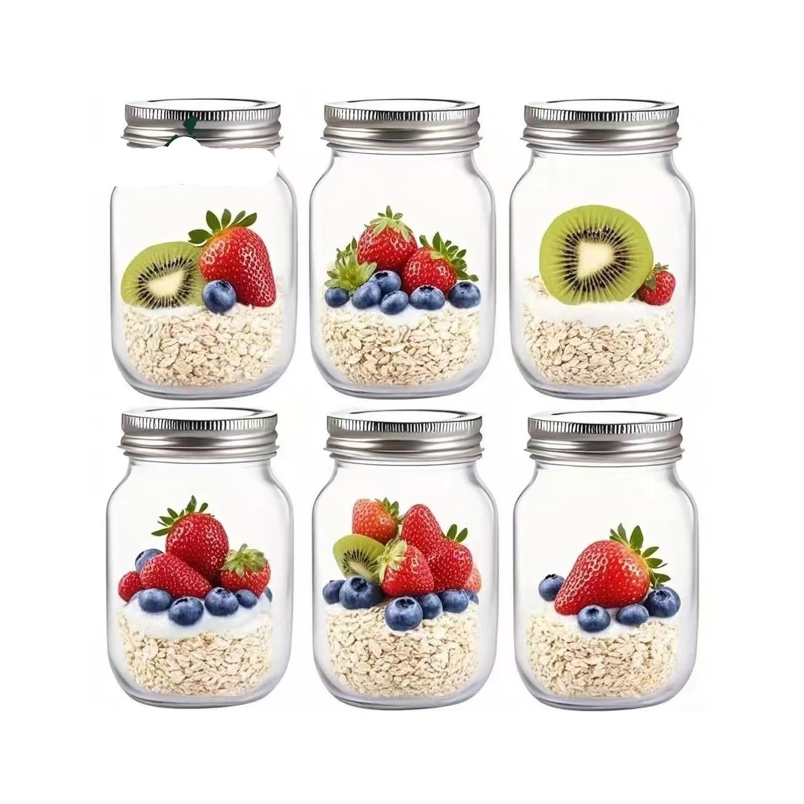 ZNJAMN 6Pcs, Glass Mason Jars, Storage, Kitchen Containers, Sealed, Pickle, Regular Sealing Lids, Suitable For Jam, Salad Dressing for Pickling(Silver)