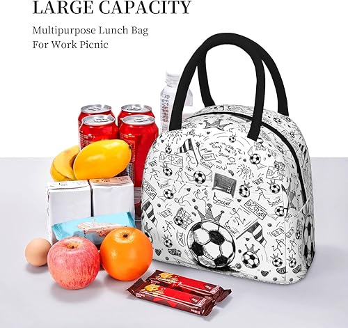 Miniatura 6 de Fiambrera de fútbol con bola portátil aislada, bolsas de almuerzo reutilizables para niños, niñas, hombres, mujeres, escuela, trabajo, oficina,