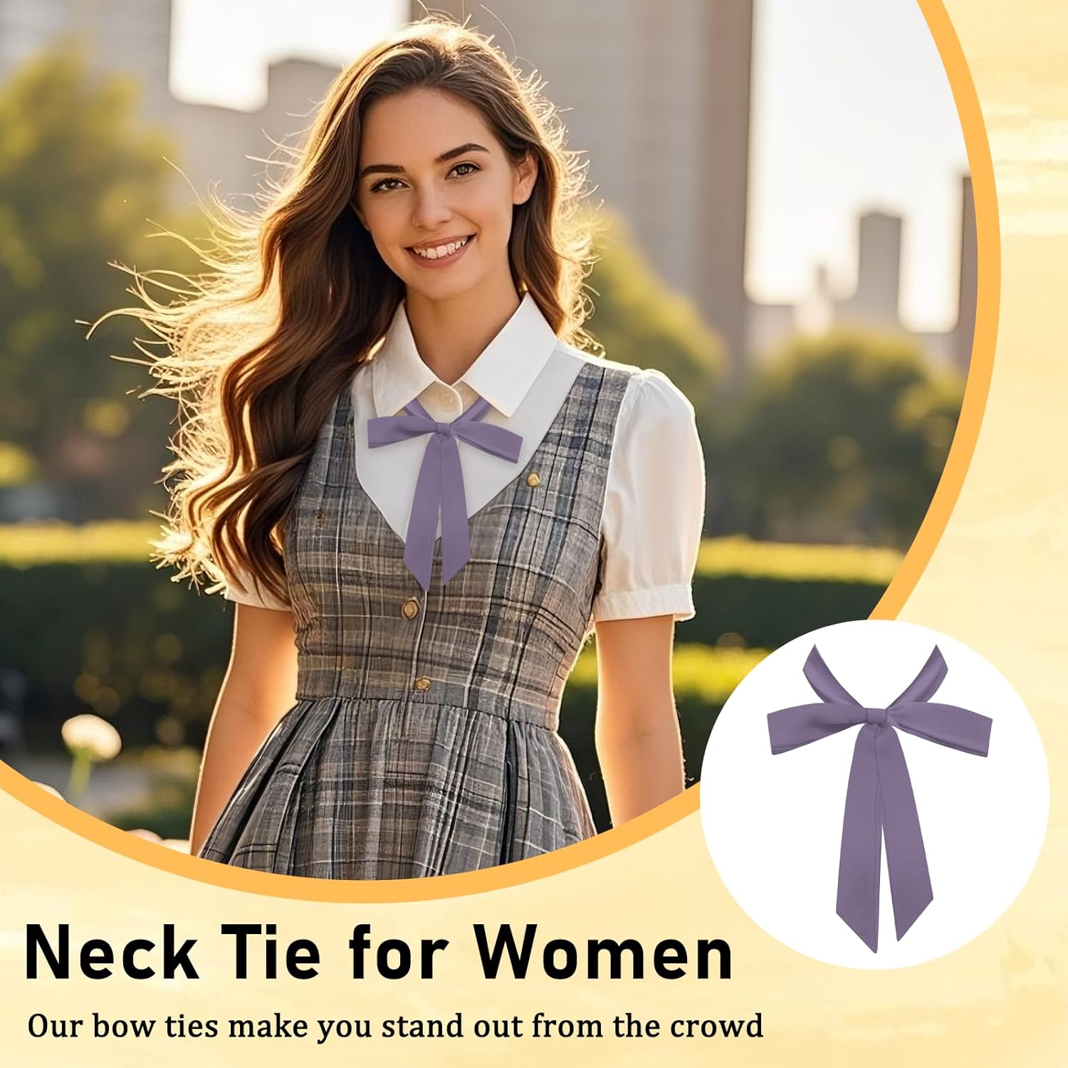 Bow Tie for Women, Ribbon Necktie for Women Solid Color Self-tie Satin Bow Tie for Party Cosplay Casual - Image 6