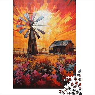Vindkvarn Landsbygd Pussel 1 000 Bitar Papper för Vuxna Solnedgång Landsbygd Pussel Spel 1 000 bitar Relax Familj Presentdekor 38x26cm/1000st