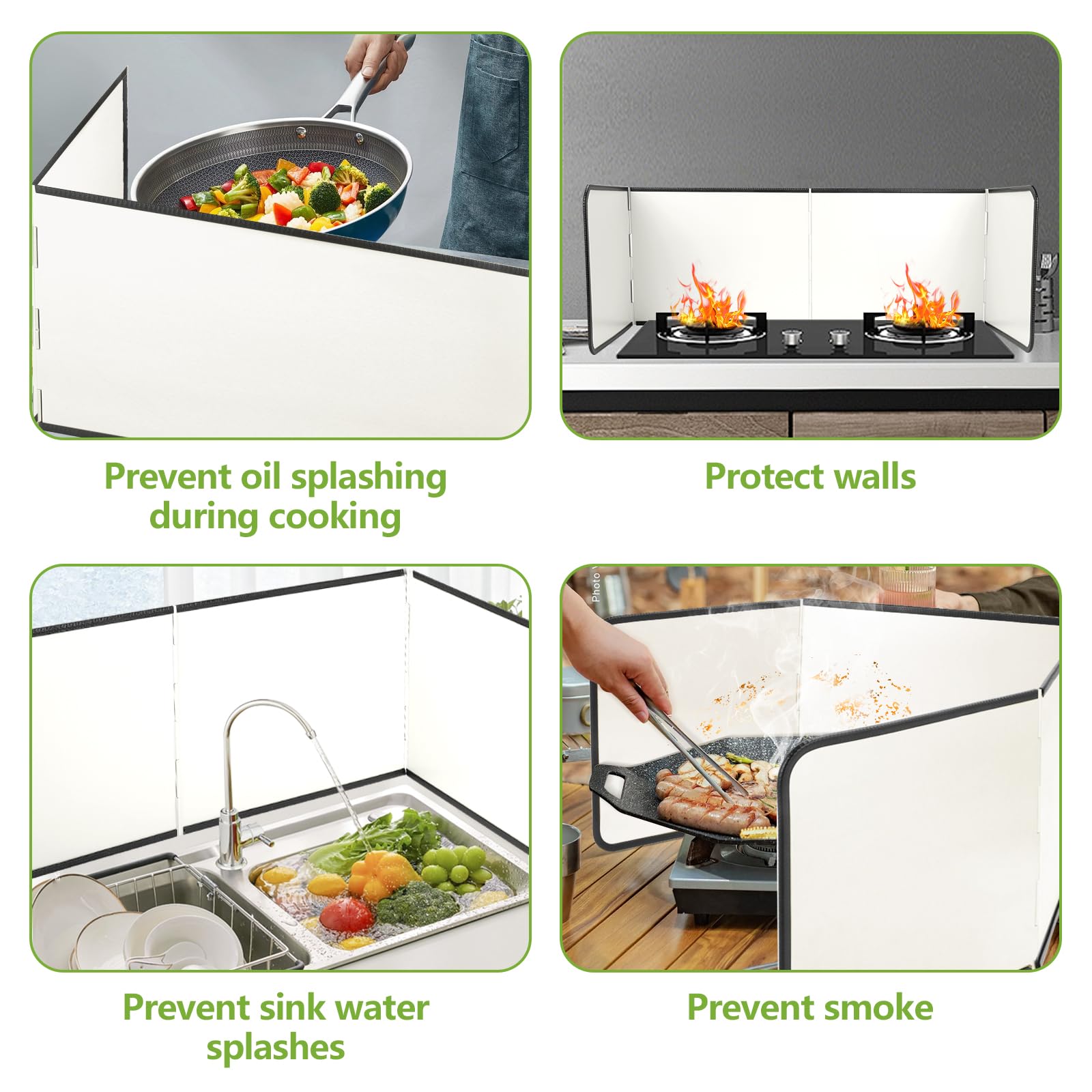 FoiiLiio Protector Salpicaduras Cocina, Protector Salpicaduras Pared con Revestimiento Antiadherente, 4 Lados Antisalpicaduras Cocina, Plata, Plegable, para Cocina, Asado, Fregadero (Beige)