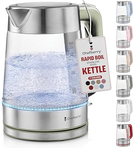 Miniatura 15 de Hervidor eléctrico para hervir té caliente y agua | Hervidor de vidrio de borosilicato de acero inoxidable de 1.8L sin plástico, apagado automático,