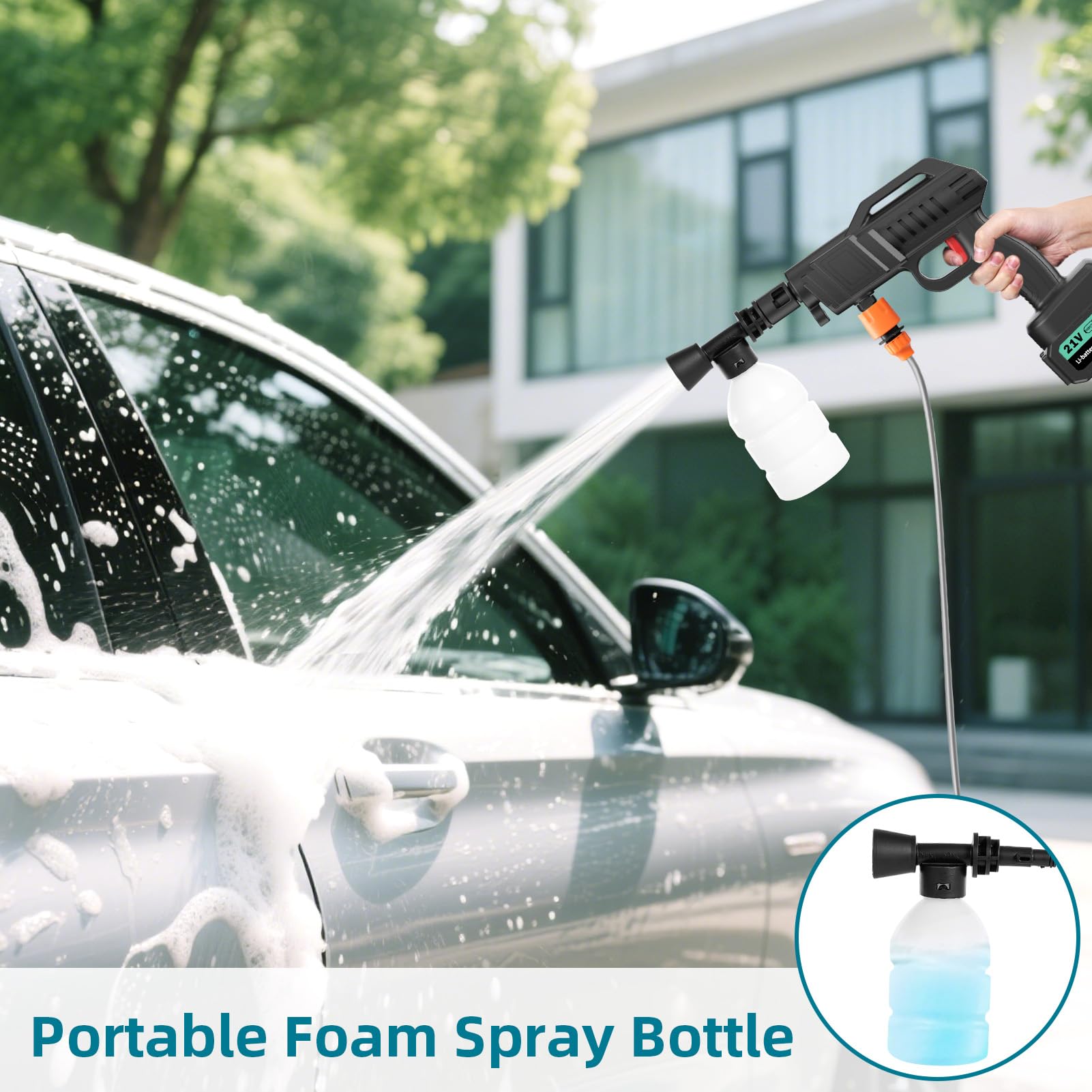 Hidrolimpiadora de Alta Presión,80Bar Hidrolimpiadora Inalámbrica,Portátil Pistola de Agua a Presión con 2×3.0Ah Baterías,Boquilla 6 en 1,Manguera 5m,Cubo,para Limpiar Coche, Terraza, Jardín