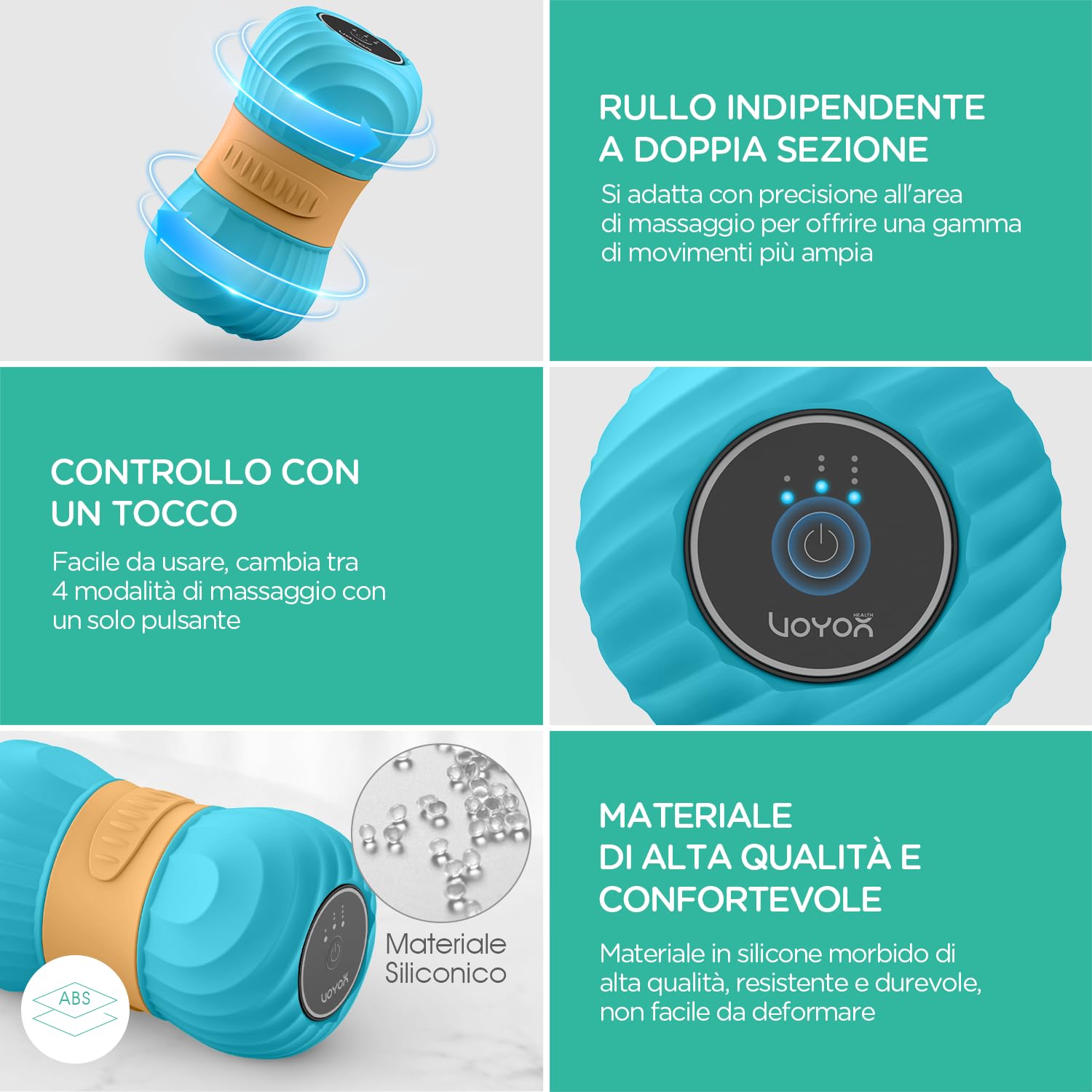 VOYOR-HEALTH Palla Massaggio Arachidi Vibrante per Tessuti Profondi | Doppia Palla, Sollievo Muscolare Dolorante, Elettrico con Punto di Innesco, Per Pilates, Yoga, Fitness, Casa, MB300, Blu