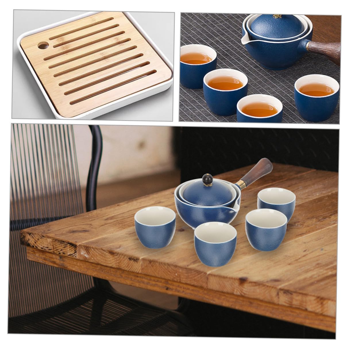 Keramik Teekanne mit Seitengriff 160ml, Chinesisch, Blau