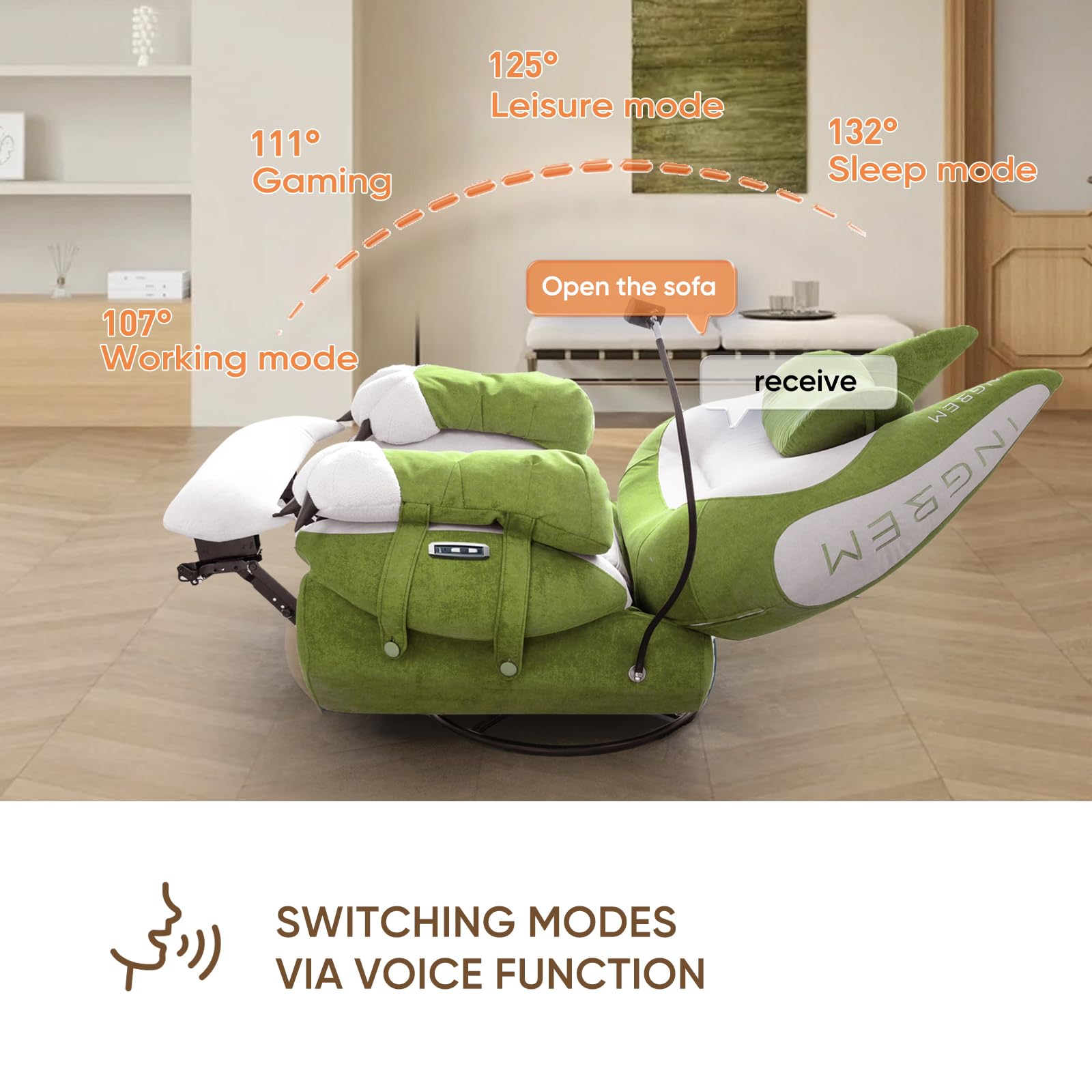 INGREM Smart Recliner with Adjustable Settings, Voice-Activated Home Theater Gaming Seat Rocker, Electric Lounge Chair Featuring USB Port ,Phone Holder and Cat Claw Armrest ()