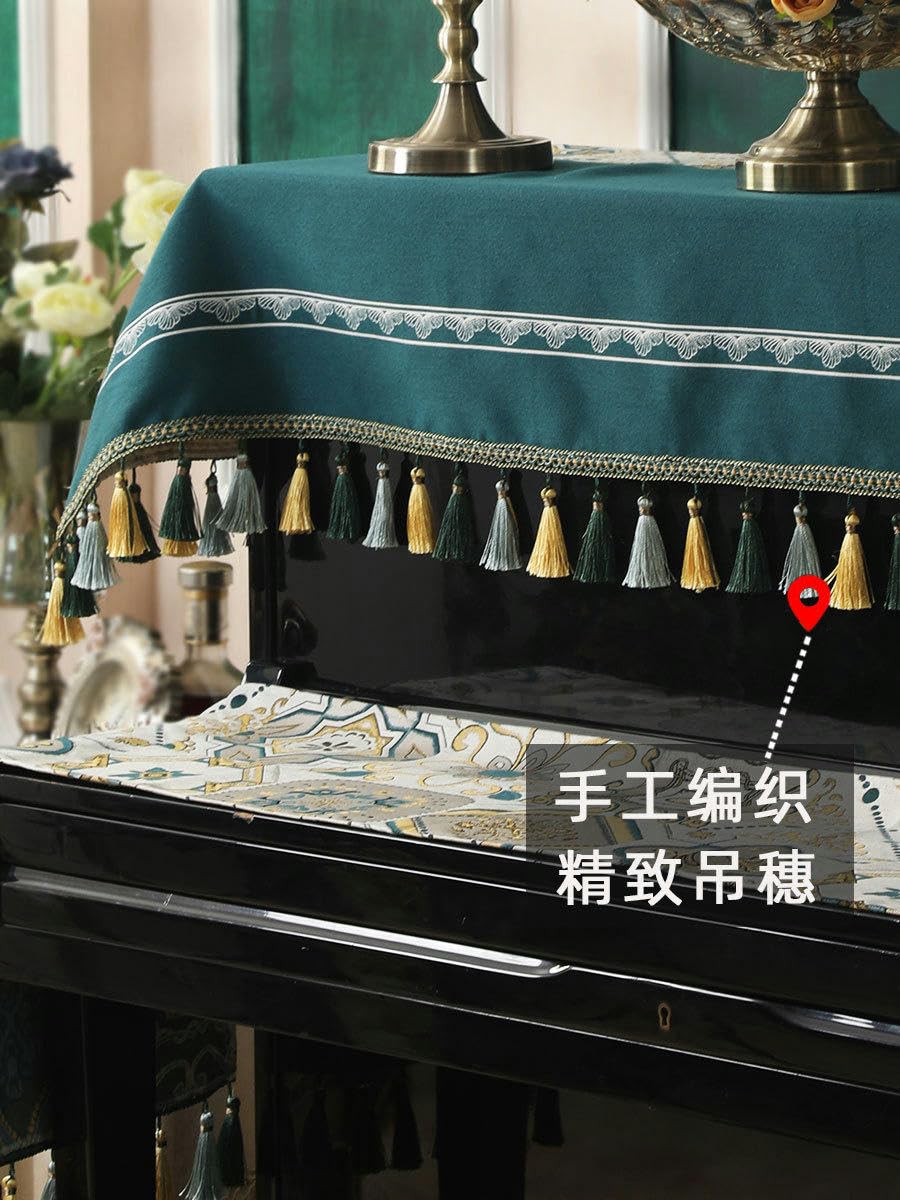 Copertura Antipolvere per Pianoforte Verticale Blu da 220 * 90 cm Lino in Cotone con Nappa a Sfera Copertura Antipolvere per Tastiera di Pianoforte Verticale 88 Tasti