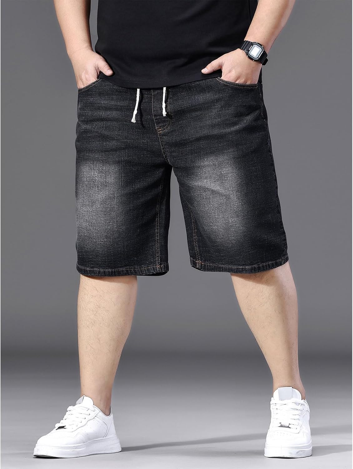 Plus Size Baggy Jorts for Men Elastic Waisted Jean Shorts Big and Tall Straight Loose Pull On Denim Shorts 2XL-6XL