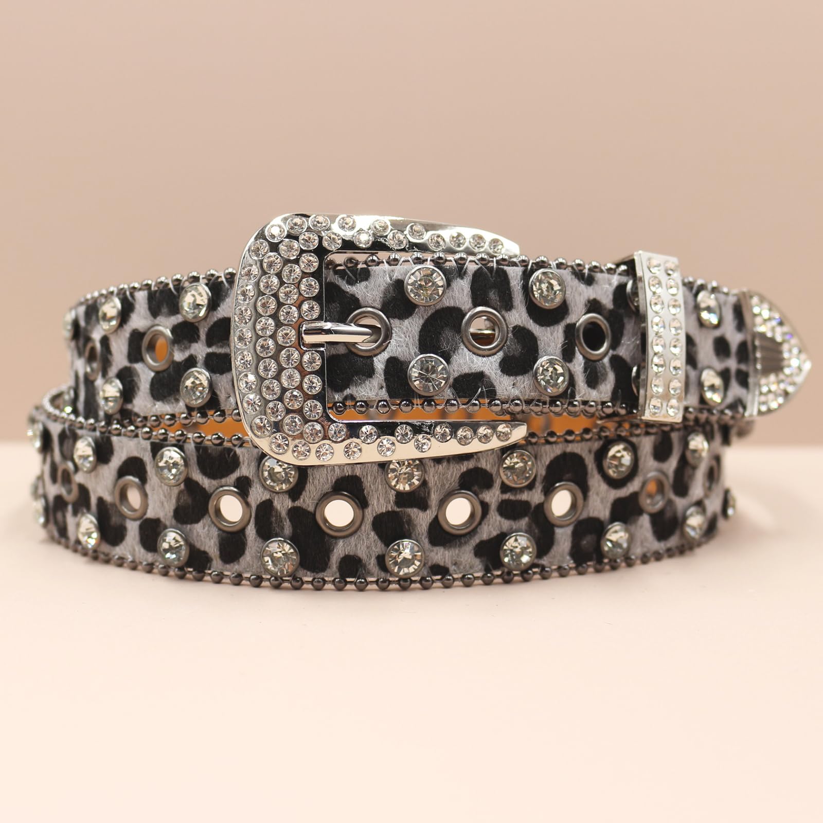 Cinturón decorativo for mujer con estampado de leopardo y incrustaciones PU 3, cm ancho cristal para Vestidos, Pantalones y Abrigos