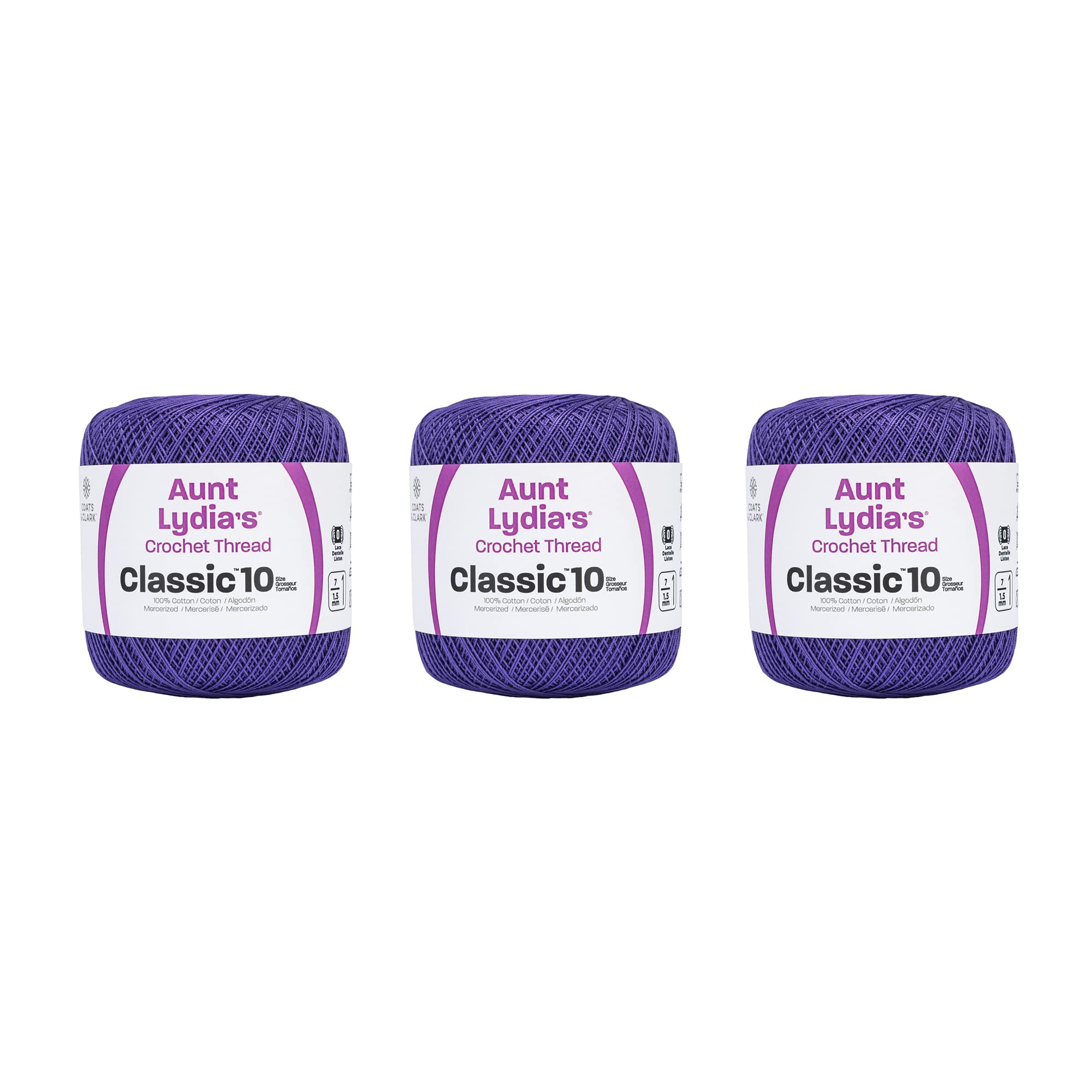 Lydia Classic Violet Crochet - 3 Pack of 350y/320m - Cotton - Gauge 10 - Crochet