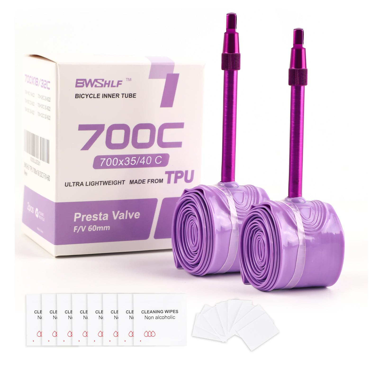 BWSHLF Bike TPU Inner Tube 2pack, 26x1.9/2.3 AV/FV, 27.5/29x1.75/2.125 AV/FV, 700x18C/32C /35C/40C FV, Bicycle TPU Tube Schrader/Presta Valve Ultralight for Mountain/MT/Road/BMX Bike