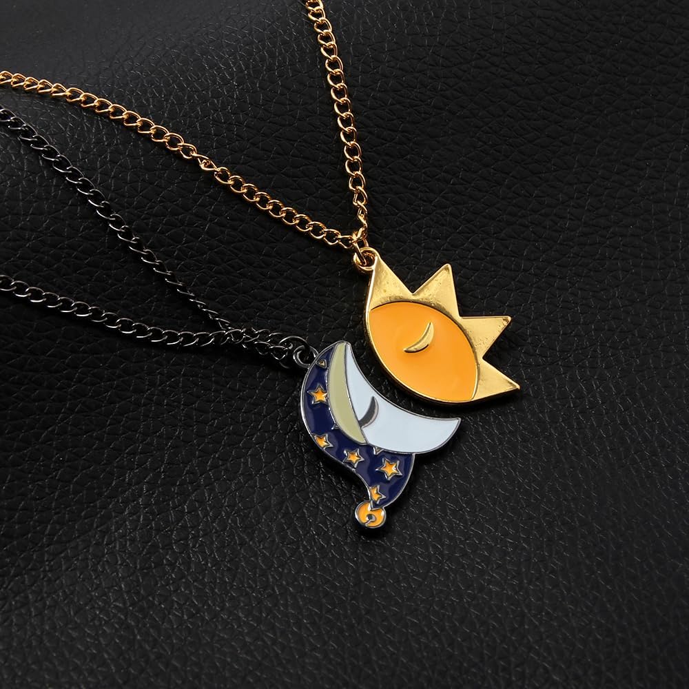 FNAF Sun & Moon Friendship Necklace - 5 Night Freddy Fazbear Chain - FNAF Costume Gift for Kids Men Women and Fans