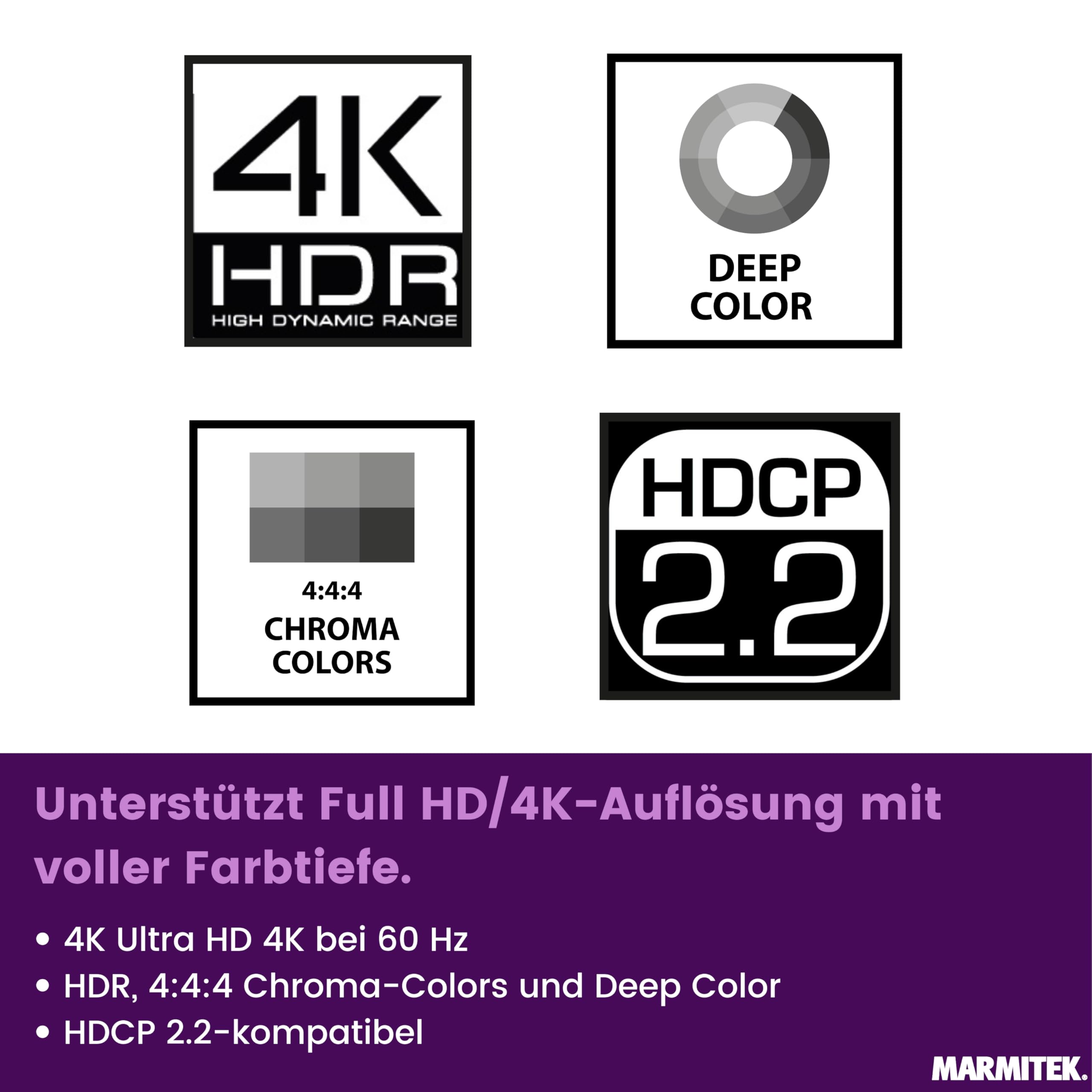 Marmitek Split 612 Pro - HDMI Splitter 4K60 1 EIN 2 Aus UHD HDR EDID TV