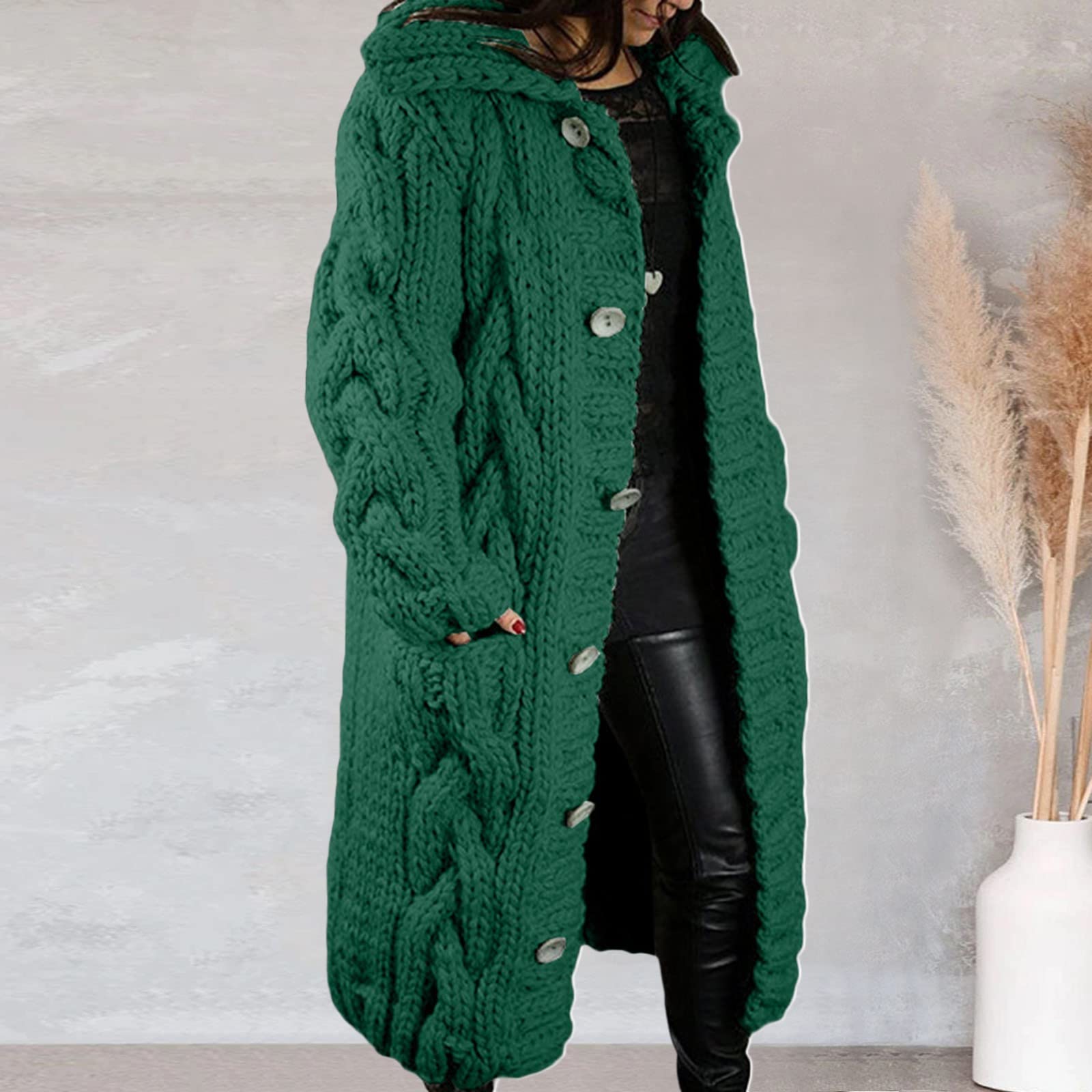 Generisch Chaqueta de punto gruesa ligera para mujer, cárdigan largo de punto grueso, cuello en V, chaqueta informal de otoño, chaqueta de entretiempo, chaqueta de entretiempo holgada, abrigo de punto