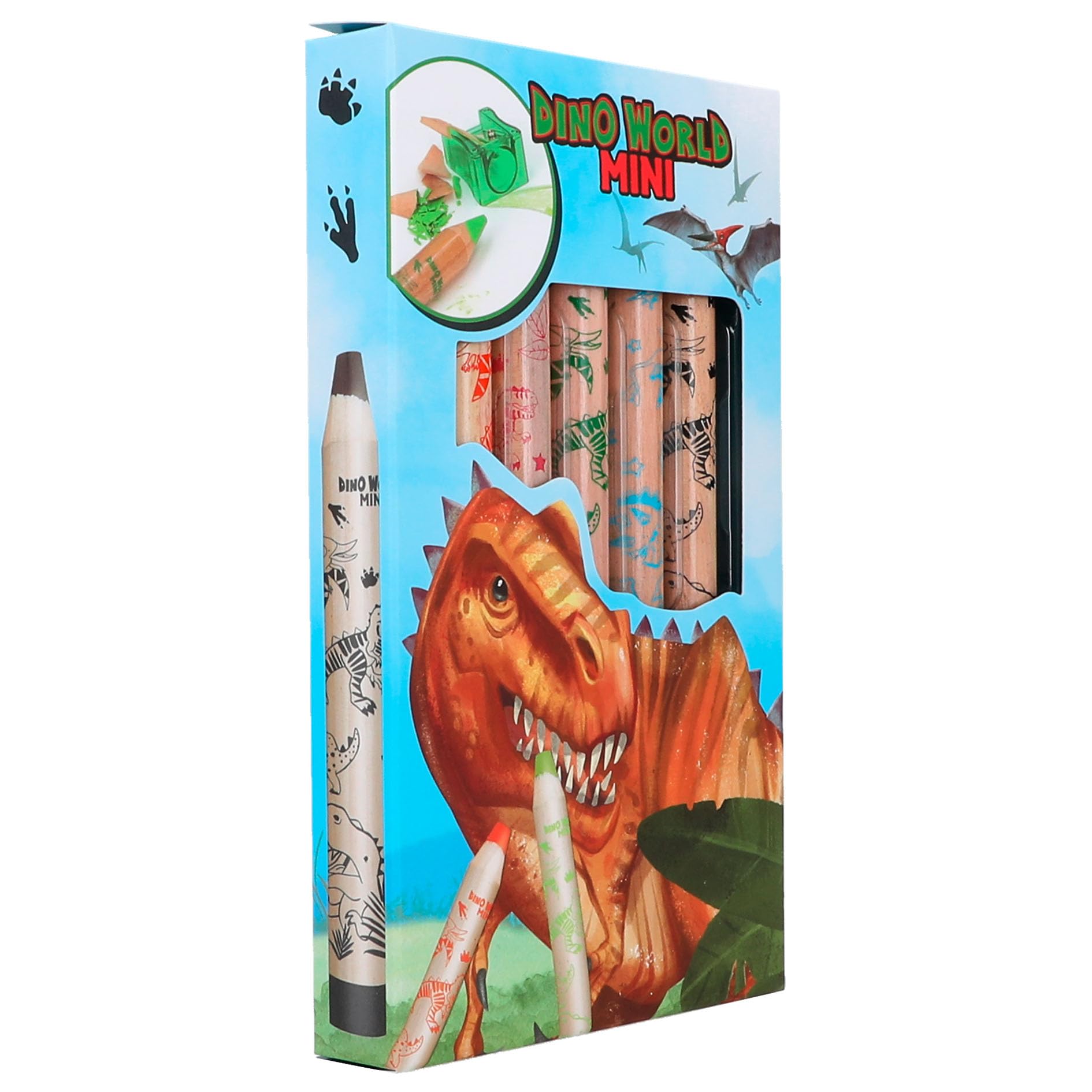 Depesche 12180 Dino World Mini Dino Colouring Pencils, 5 Thick Colouring Pencils with Sharpener, White - Image 2