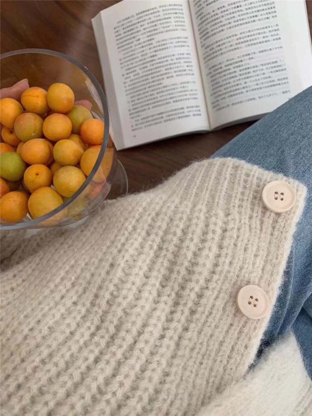 HGJH Damen Strickjacke, lässig, V Ausschnitt, Zopfmuster, lose Knöpfe, vorne offen, Strickjacke, Elegante Übergangsjacke, Leichter Kimono Mantel, Oberbekleidung, Herbst und Winter, L