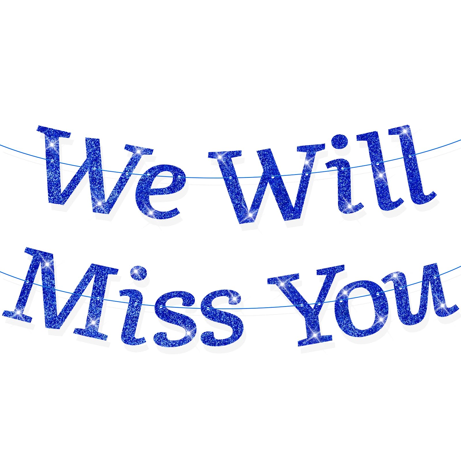 We Will Miss You Banner Blue Glitter No DIY 11.5 ft Graduation Retirement Party Decorations Goodbye Decorations Going Away Party Decorations for Going