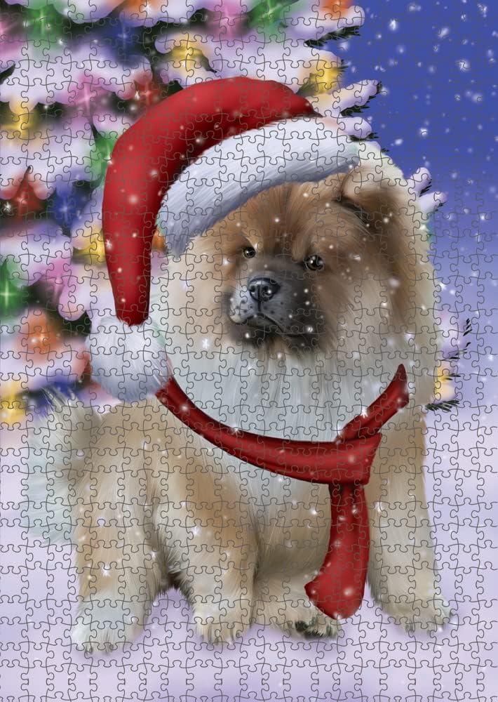 Christmas Winterland Wonderland Chow Chow Dog Jigsaw Puzzle for Adults - Animal Printed Interlocking Puzzle Game Artwork - Gift for Dog Lover's -1000 Pcs 29.5"x19.7", PZLE54844