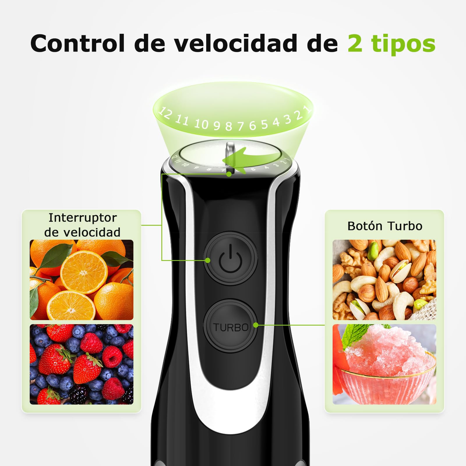 Bonsenkitchen Batidora de Mano 4 en 1, 1000W Batidora de Inmersión de Acero Inoxidable con 12 Velocidades y Función Turbo, Incluye Batidor, Vaso Medidor 700ml y Picador, Batidora Multifunción