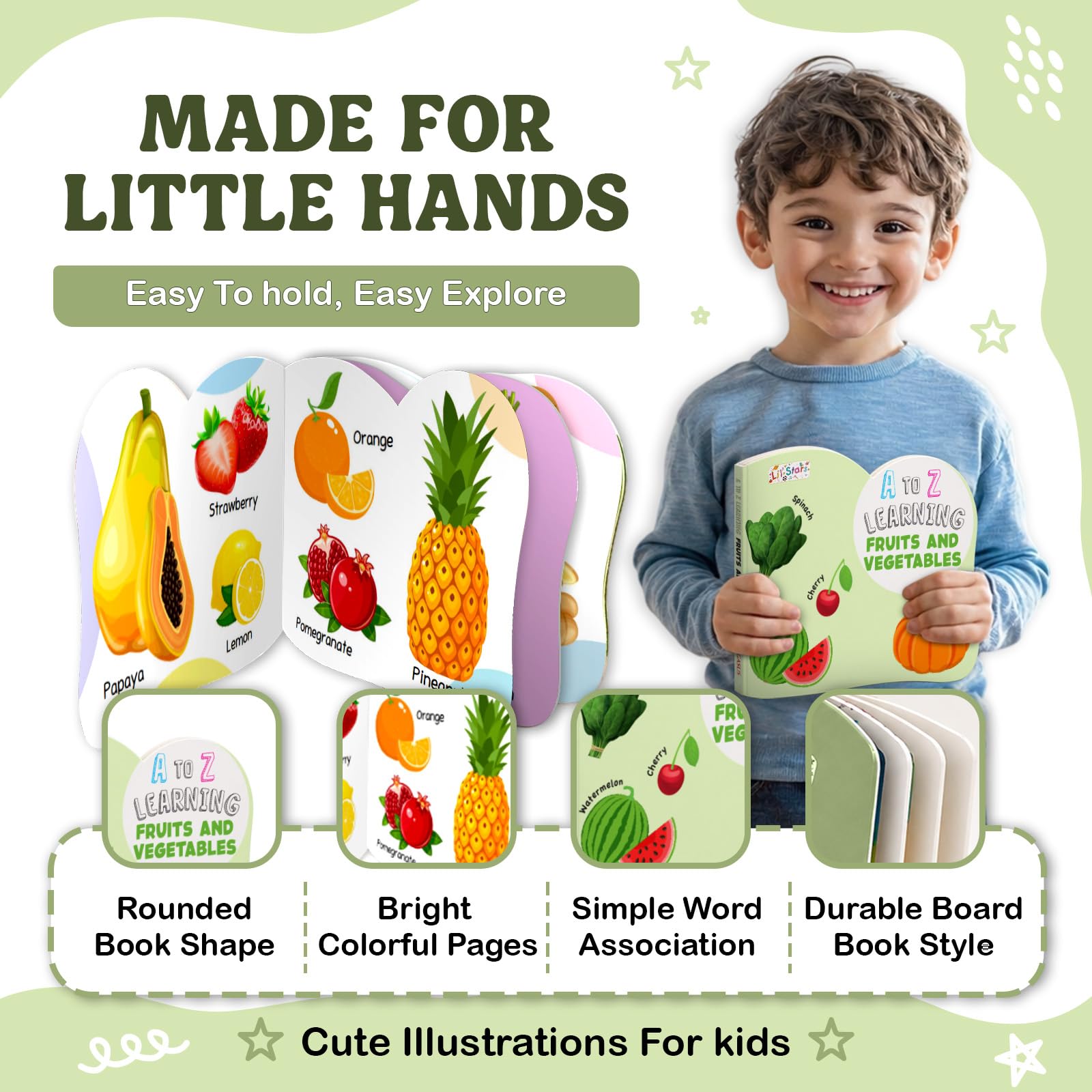 A To Z Fruits and Vegetables Early Learning Board Book for Kids Children 1
