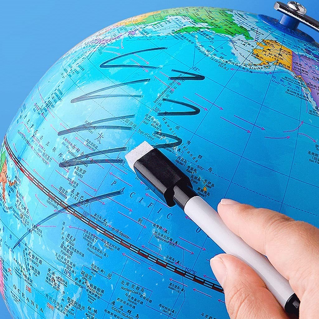 Weltglobus mit Metallständer und Lupe, geografischer Globus, Schreibtisch-HD-Karte, Globus für Erwachsene und Kinder (25 cm Durchmesser)