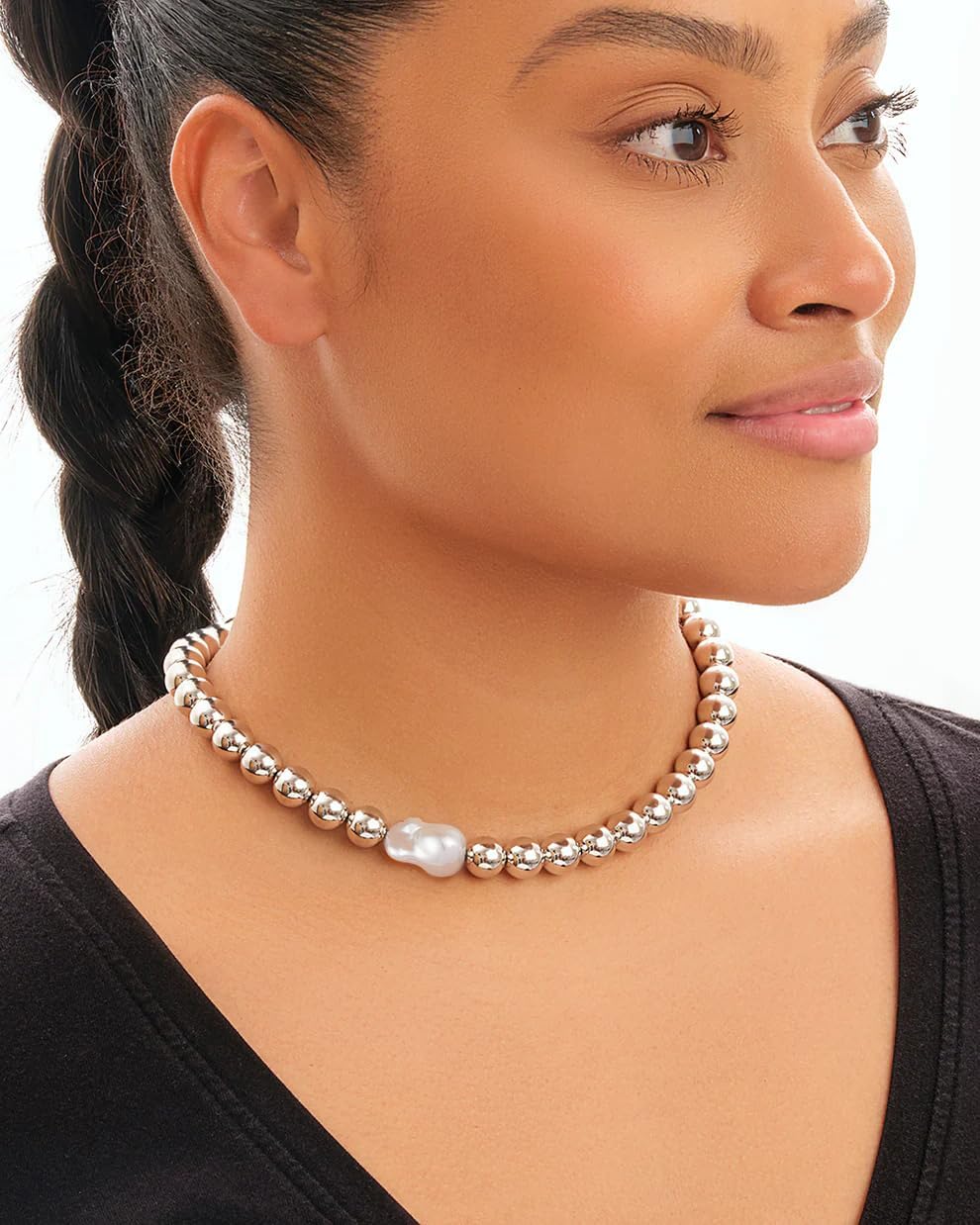 Natural Freshwater Baroque Pearl Necklace 14K Gold Plated Dainty Choker Necklace for Women Girls Snake Chain/Cuban Link/Paperclip/Ball Beaded Chain/Tennis Chain Fashion Jewelry for Gift - Image 2