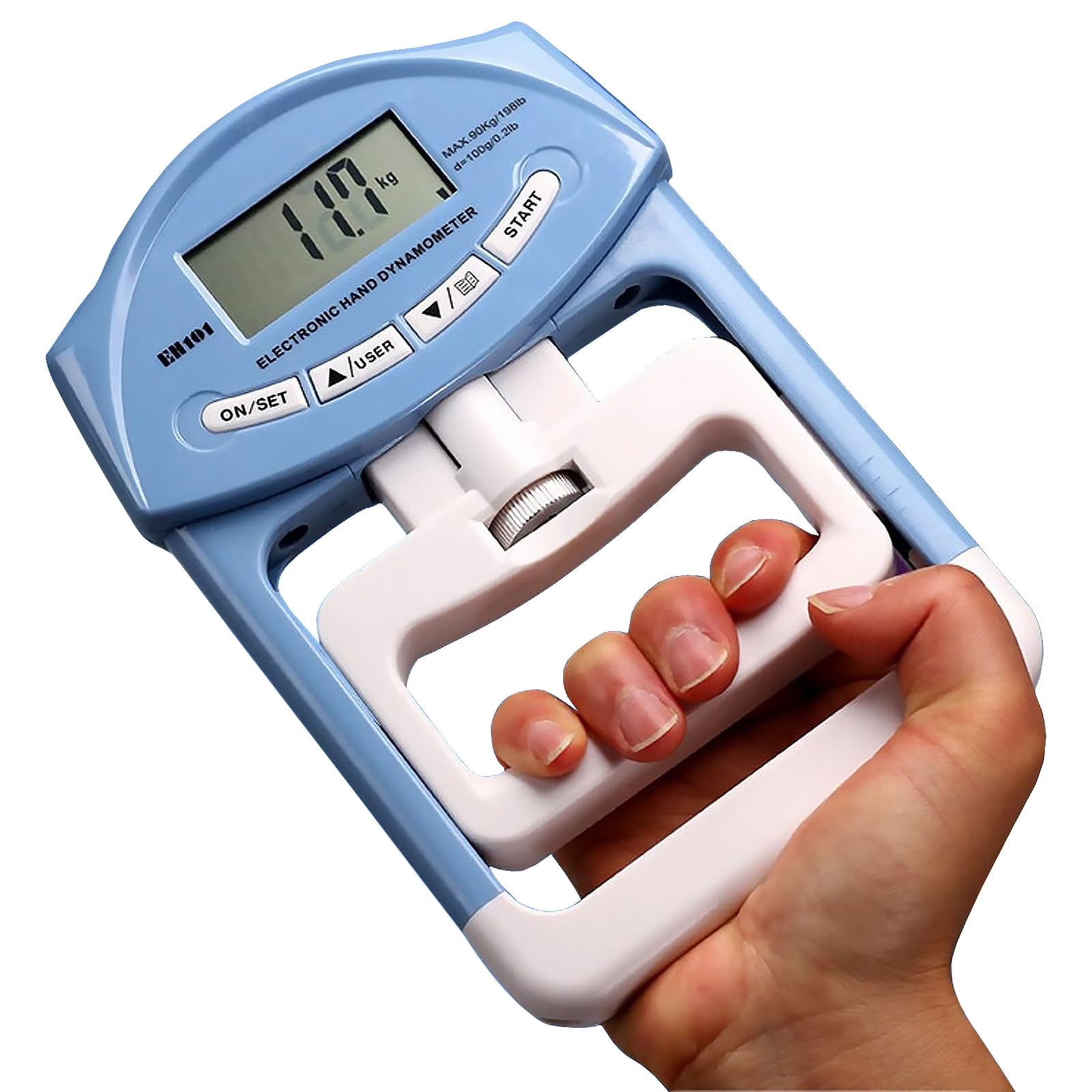 Numérique Dynamometre Main 198 lb/90 kg Électronique Dynamomètre avec Grand Écran LED Portable Hand Grip avec Câble de Charge USB, Intelligent et Sensible
