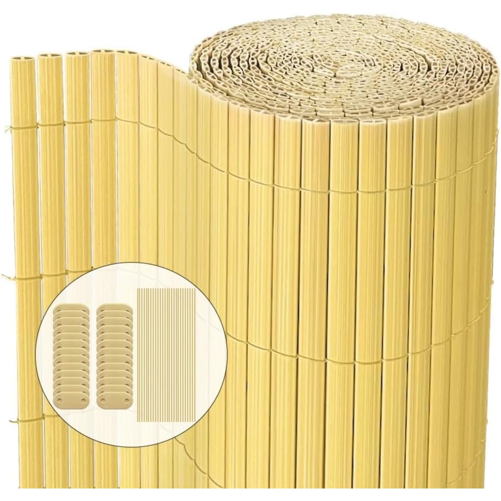Arella PVC Effetto Bamboo Frangivista per Recinzione, Canniccio con Cordino Nylon, Schermo Privacy Paravista Resistente, per Giardino Balcone Terrazzo Esterno (Giallo, 2x3 mt)