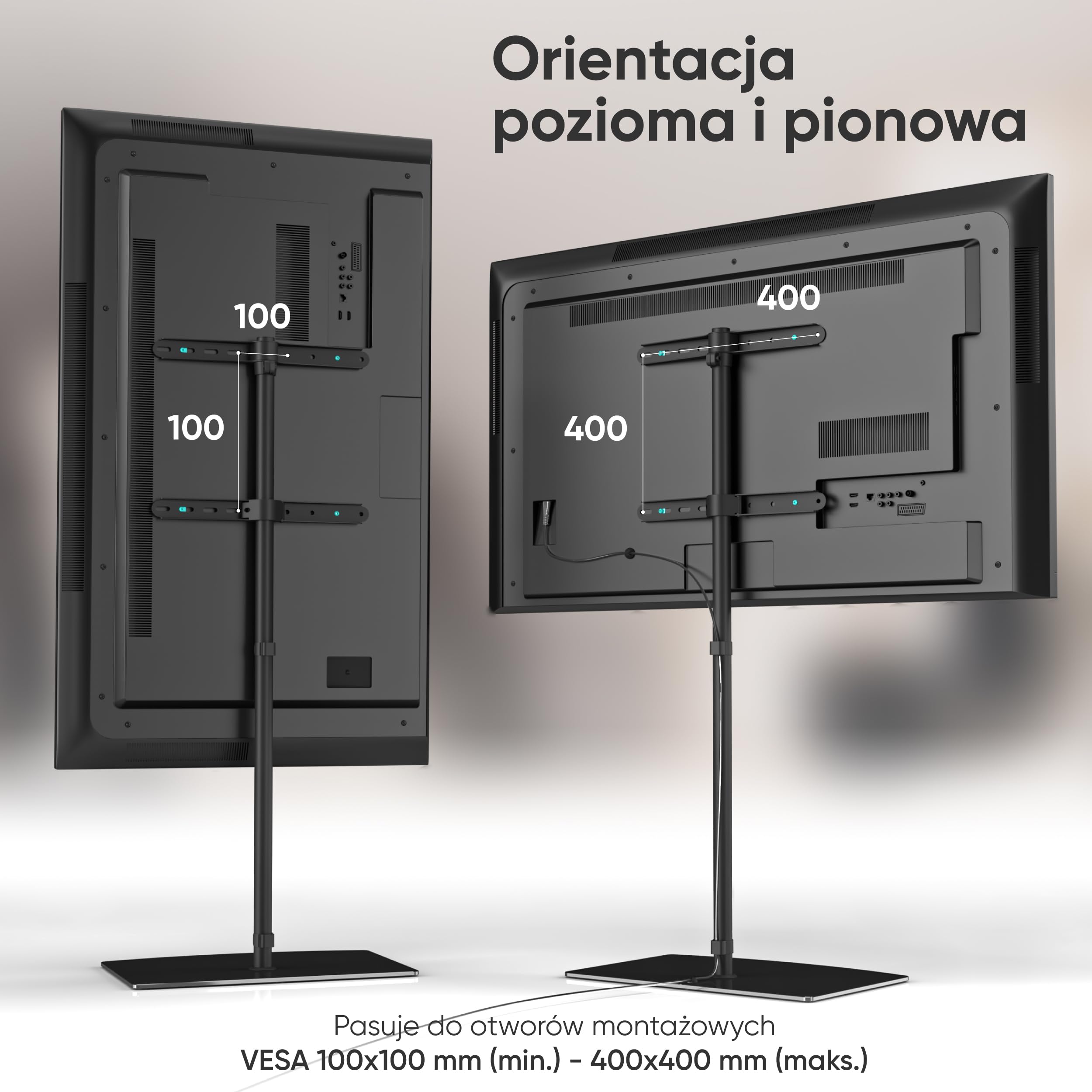 ONKRON Stojak podłogowy do telewizora od 30" do 60" do 41 kg - Stojak TV z regulacją wysokości i obrotowy - Uniwersalny stojak pod telewizor VESA - Stojak TV ze szkła w kolorze czarnym TS5065-B