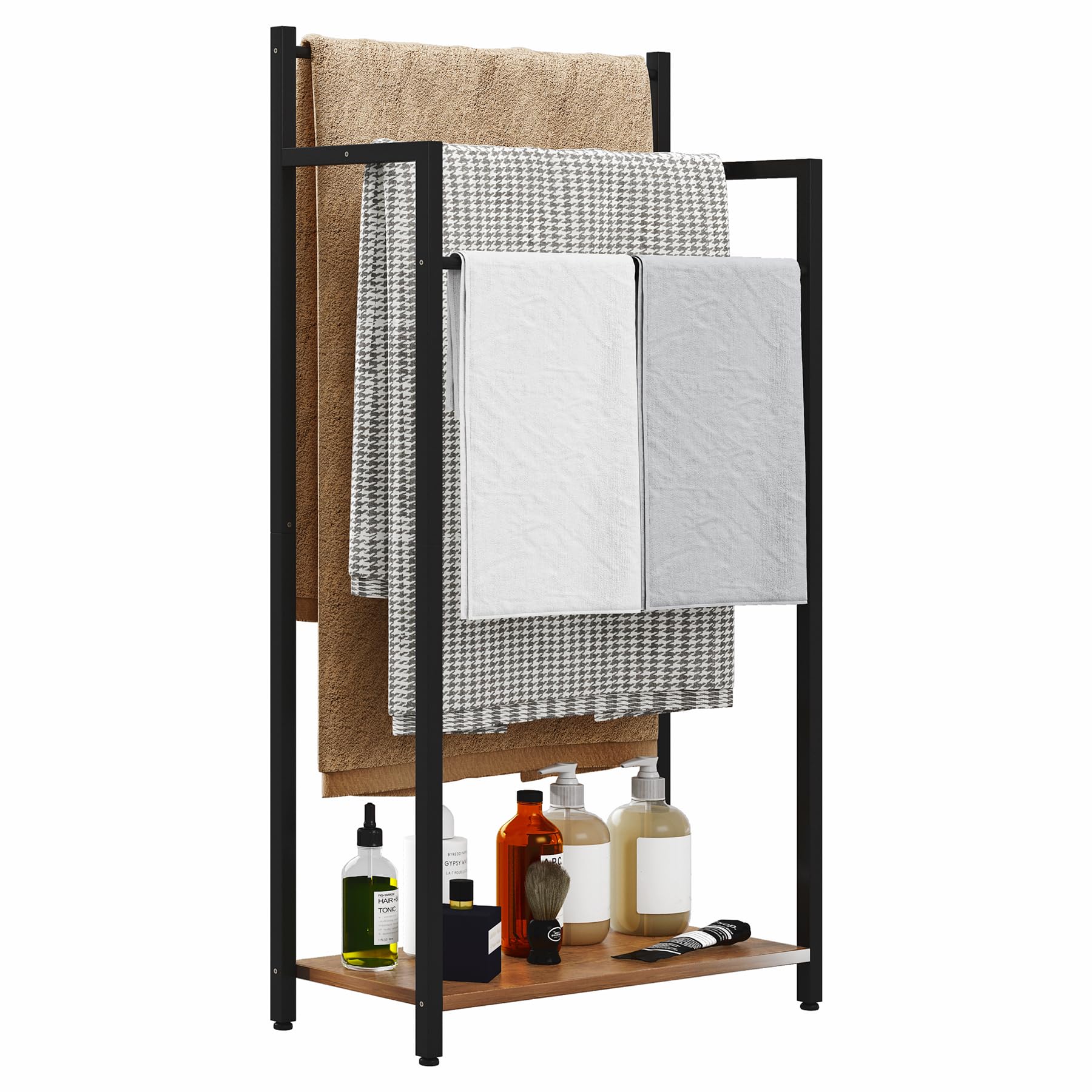 Photo 1 of yeavs Freestanding Towel Rack, 3 Tier Blanket Ladder Stand with Rustic Brown Wooden Shelf for Bathroom Living Room (31.5”H x 16.9”W x7.9”D)