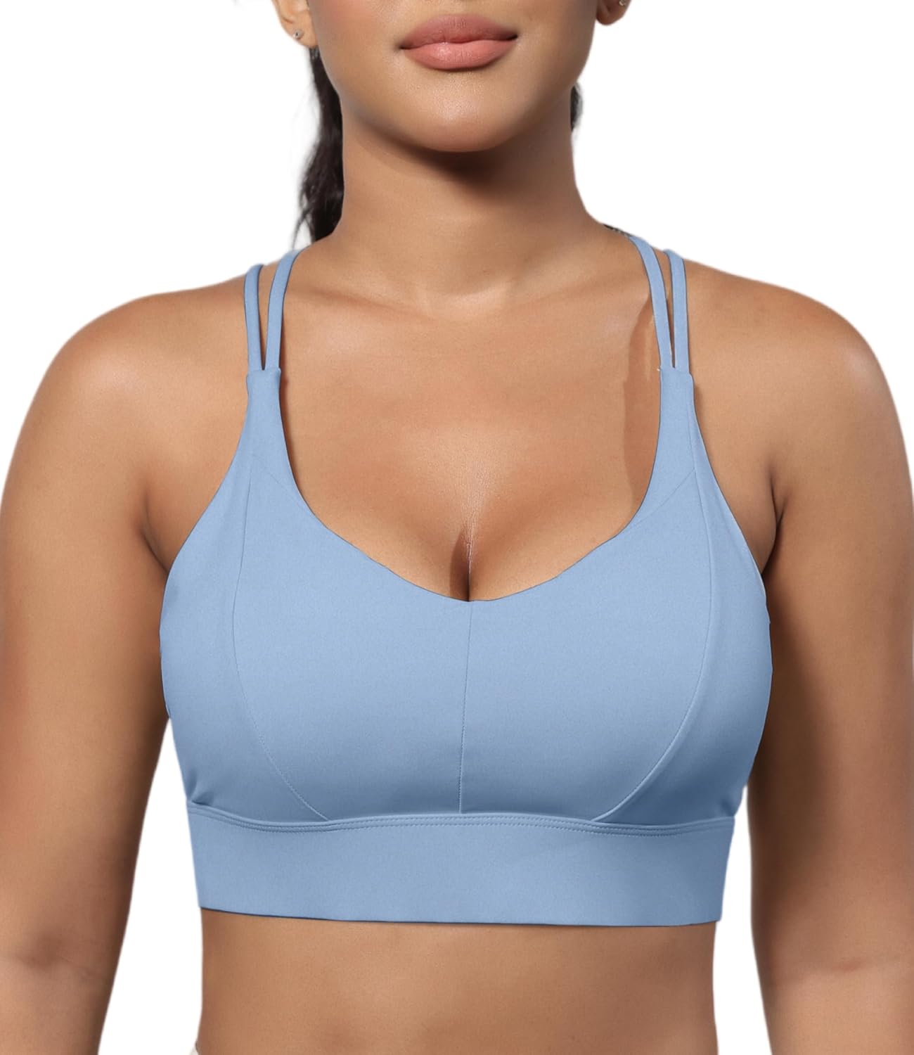 Grace Form Sports Bra for Women Strappy Medium Support Push Up Padded Sports Bra for Running Workout Bra Yoga Bra