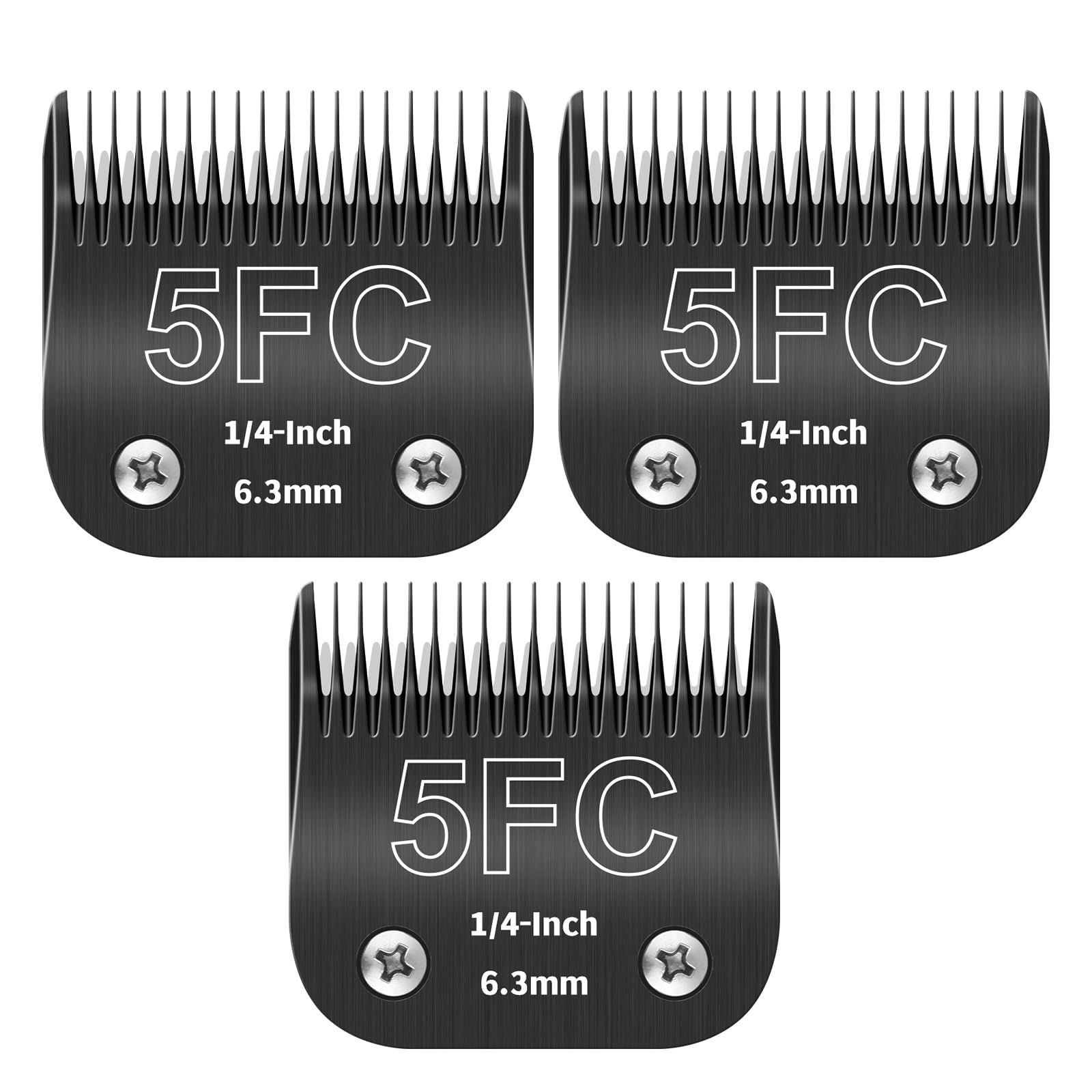 ZATEIRL Confezione da 3 Lame di Toelettatura 5FC Staccabili per Cani - Lama in Acciaio da 1/4 Pollici (6,3 mm) - Compatibile con Andis, Oster A5, Wahl KM-10, Moser, Heiniger - Nero