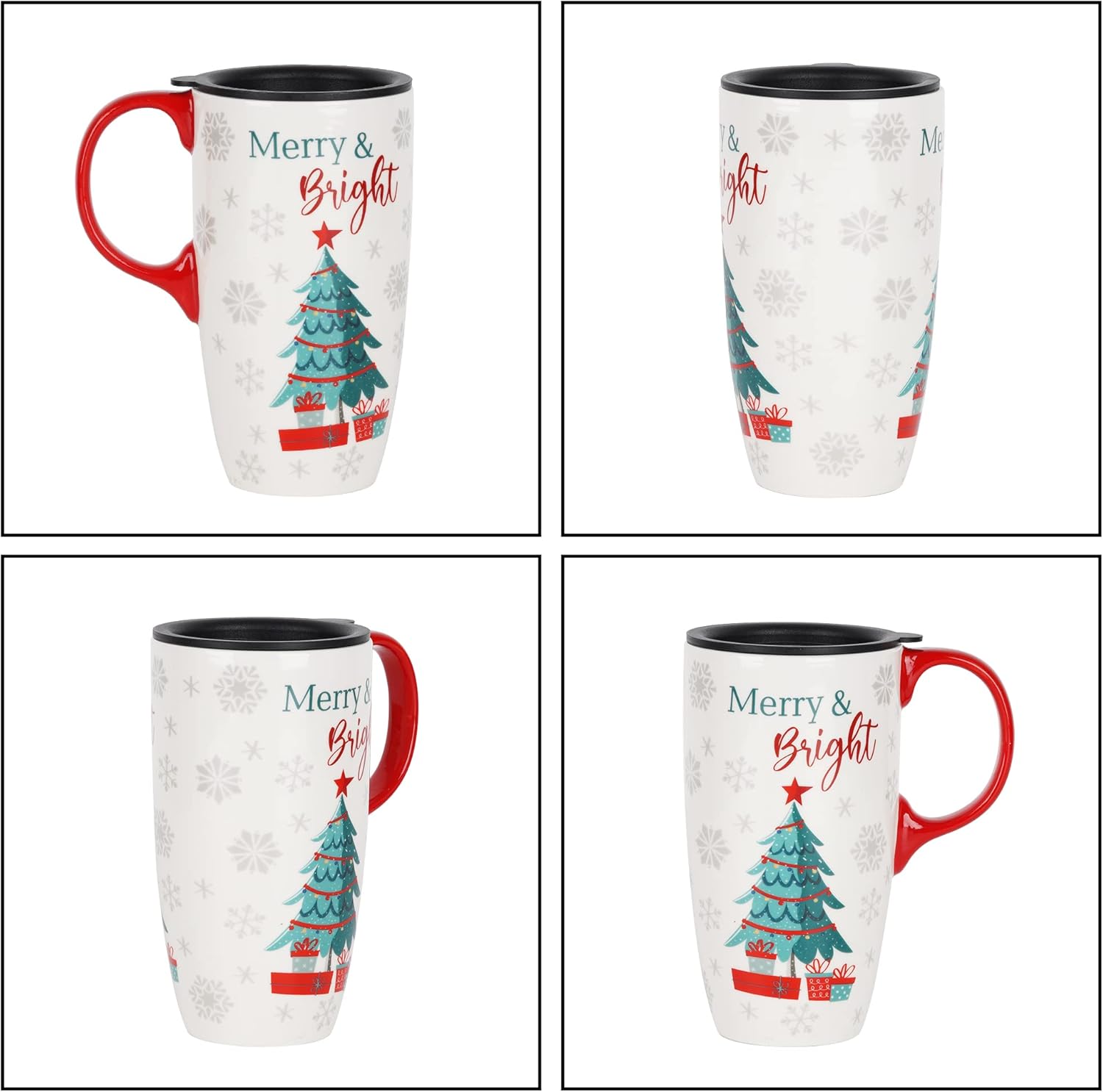 Topadorn Ceramic Coffee Mug Tall Ceramic Christmas Cup with Lid and Matching Color Box.17 oz.Christmas Tree - Image 6