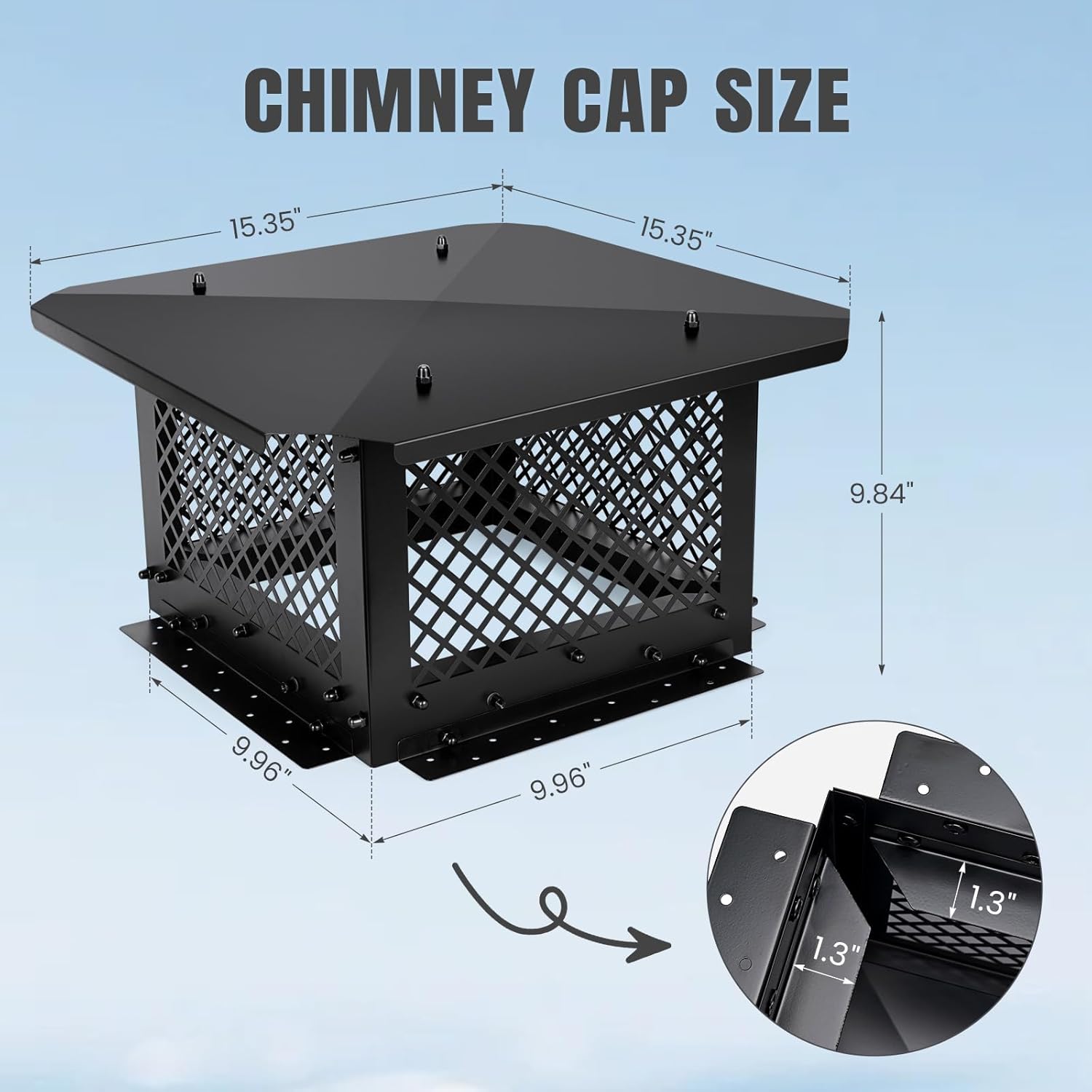 INNO STAGE Chimney Cap, 10"x10" Chimney Cover, Chimney Rain Caps, Fireplace Chimney Caps for Outside with Adjustable Metal Screws & Gloves