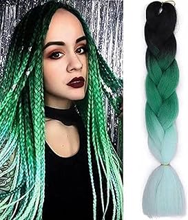 African braids Synthetic Fiber Ombre Jumbo Braid Hair Extensions - 24in, Black, Green, Mint green