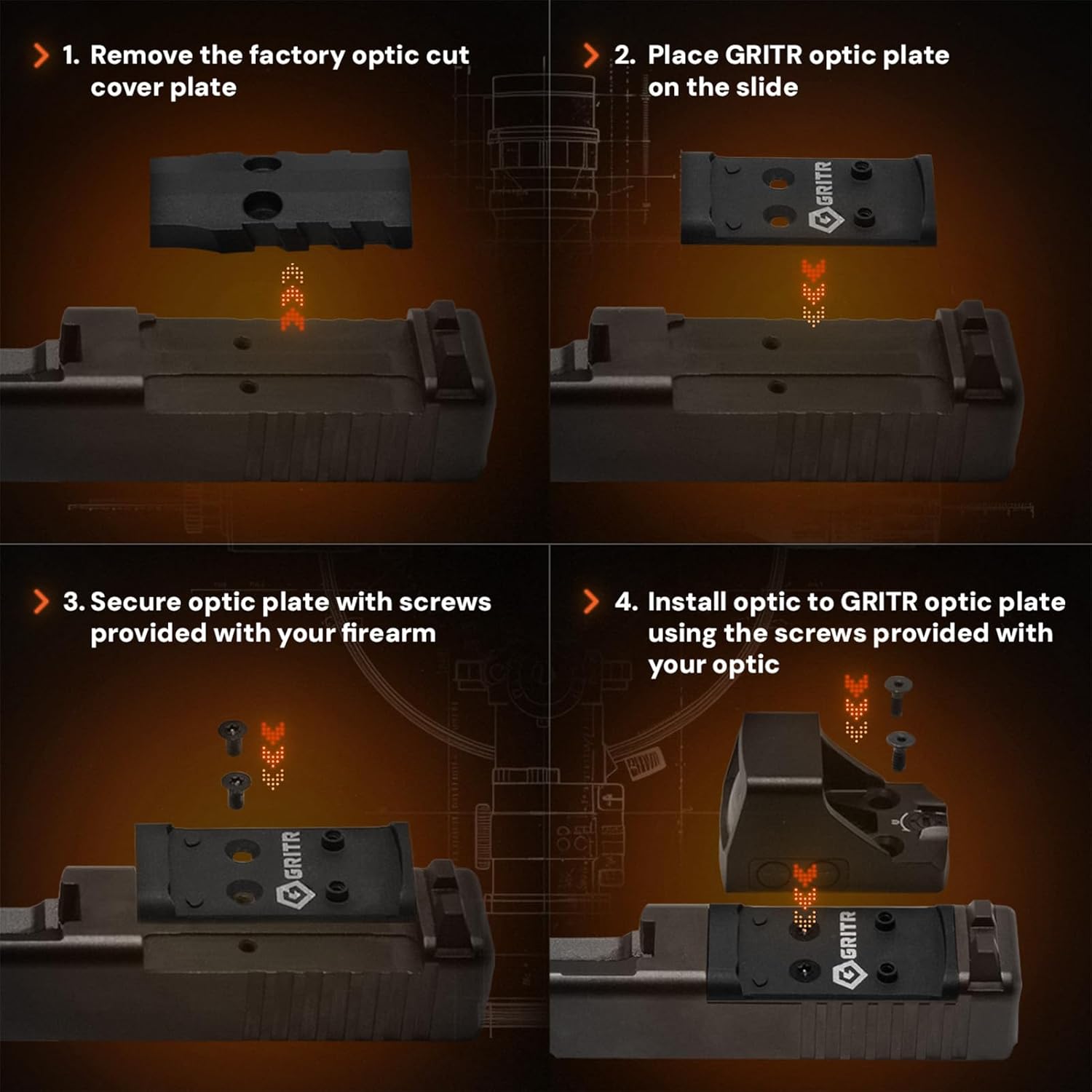 GRITR Optic Plate for Mounting Optics on Walther PDP Firearms with 2.0 Optic Plate System