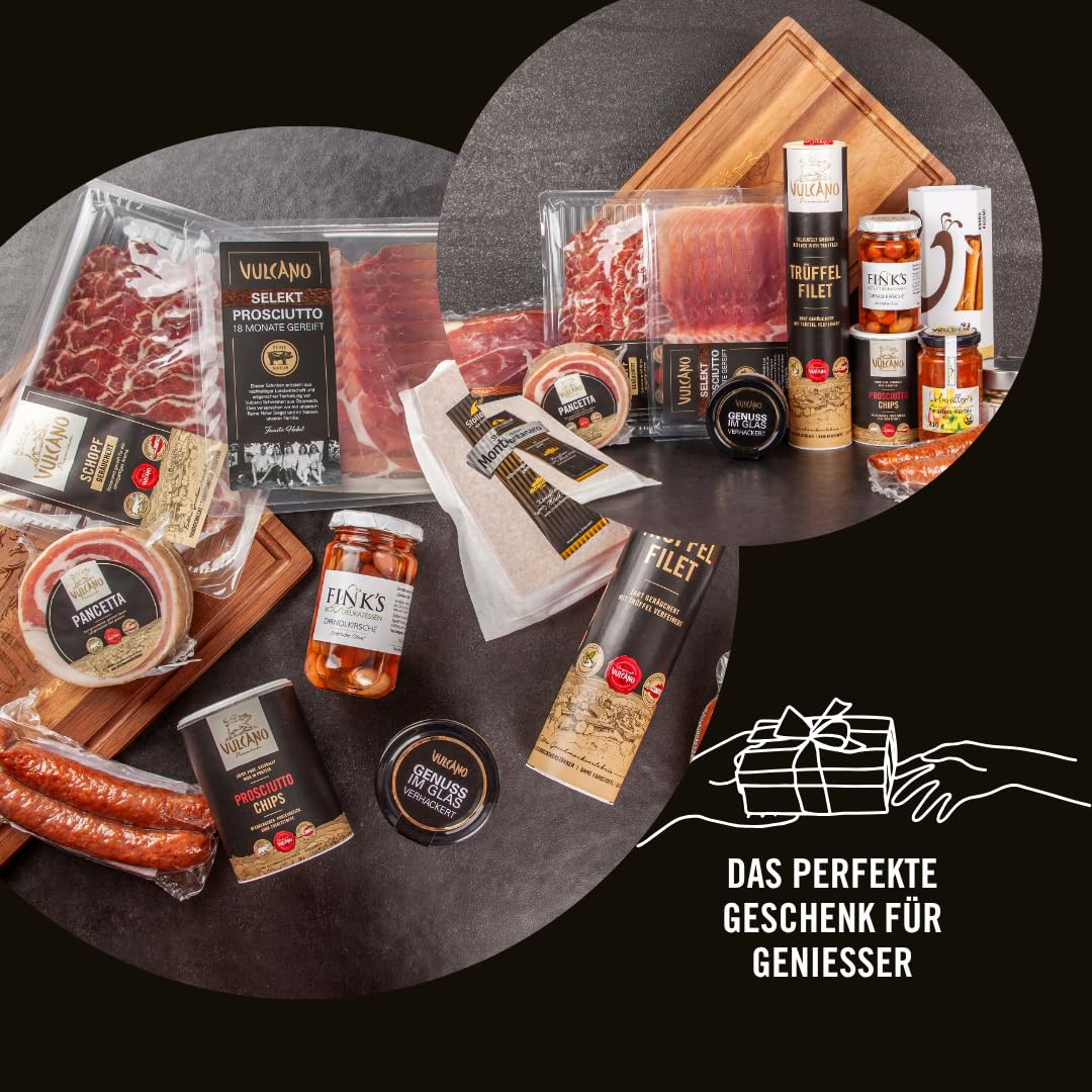 Vulcano Geschenkpaket Superlative – Premium Feinkost Geschenkset aus Österreich mit Schinken, Käse, Snacks & Süßigkeiten, handverlesen & stilvoll verpackt für Gourmets & Genießer