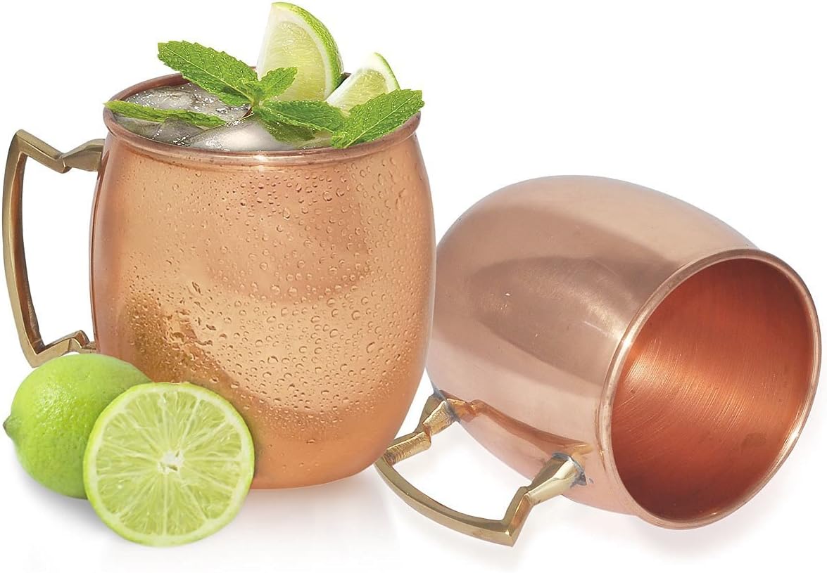 Moscow Mule -Pure Copper Mug/Cup with Classic Handle (16-Ounce/Set of 4,) with TWO BONUS Shot Glass