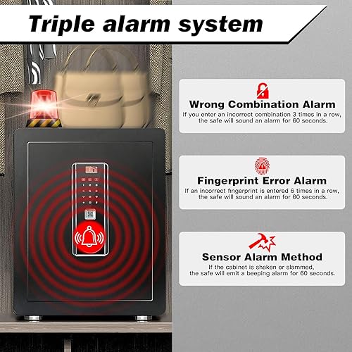 Miniatura 8 de Caja de seguridad ignífuga de 2 cubos, caja de gabinete con huella digital, caja de seguridad para el hogar con teclado electrónico táctil, caja