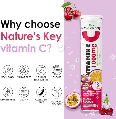 Miniatura 6 de Nature's Key Vitamin C 1000mg with Over 20 Vitamins, Herbs & Minerals Immune Support Effervescent Tablets, Blast of Vitamin A, C, E, Zinc, Selenium,