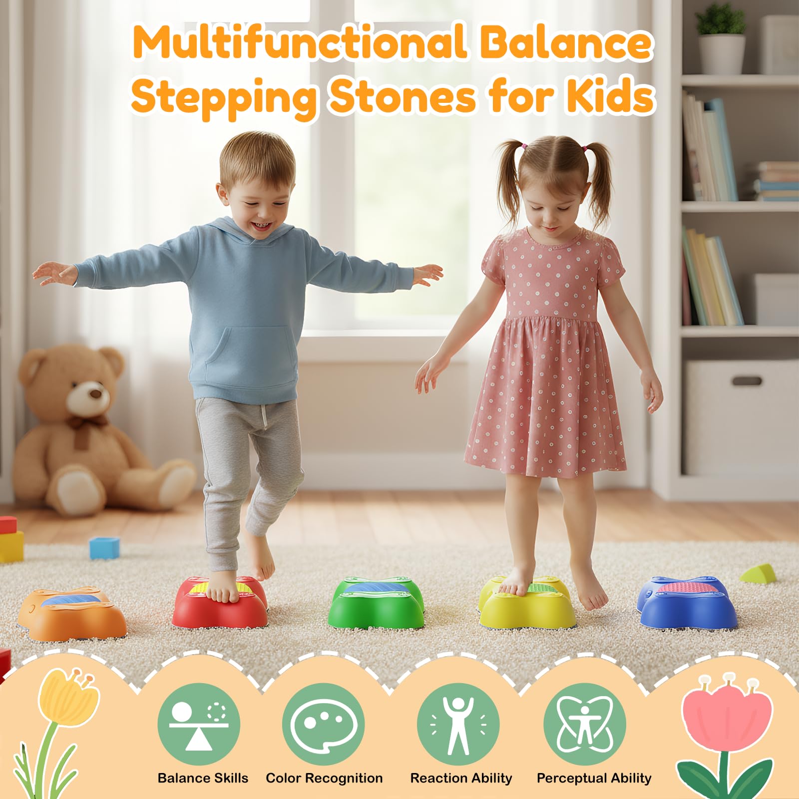 balance board bambini，6pcs impilabili con superfici testurizzate sensoriali,pietre sensoriali colorate a forma di farfalla Attrezzatura da gioco antiscivolo per esterni per bambini piccoli