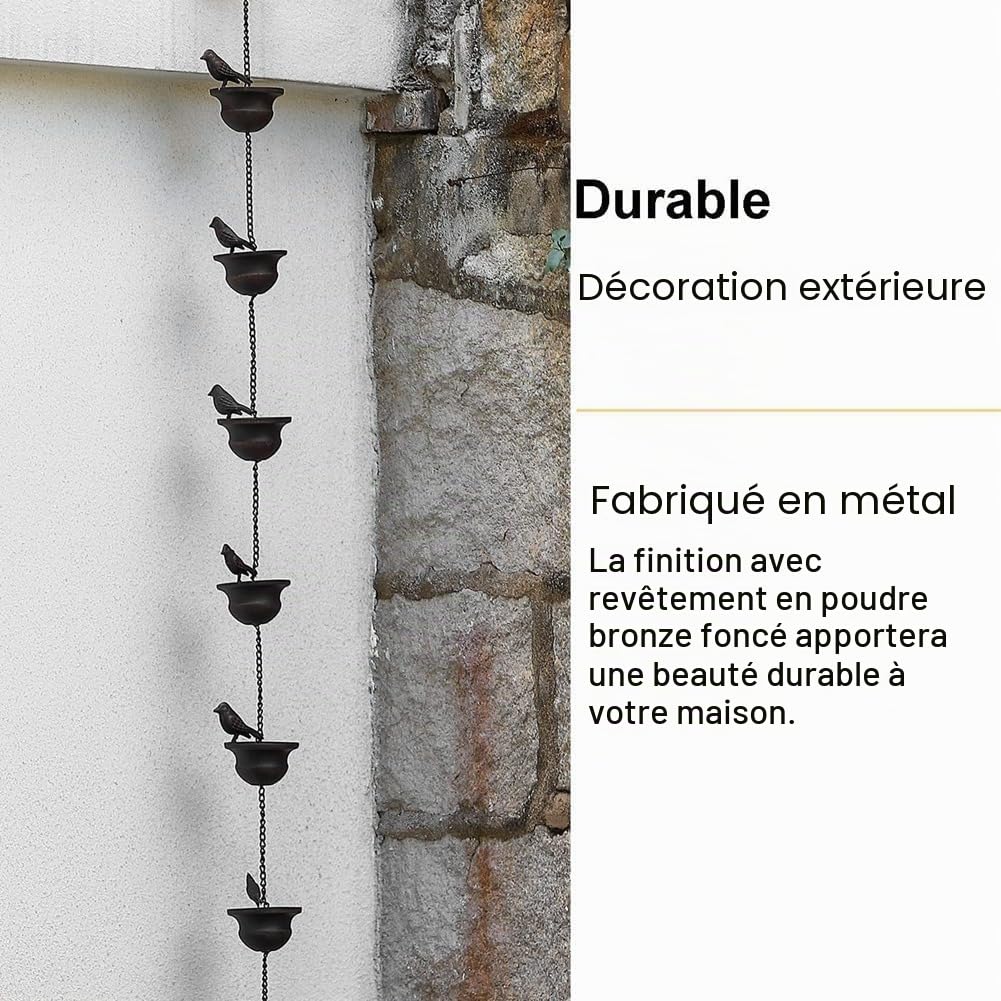 1 chaîne de pluie pour gouttières, oiseaux mobiles sur gobelets, jeux de pluie avec crochet de suspension et oiseaux
