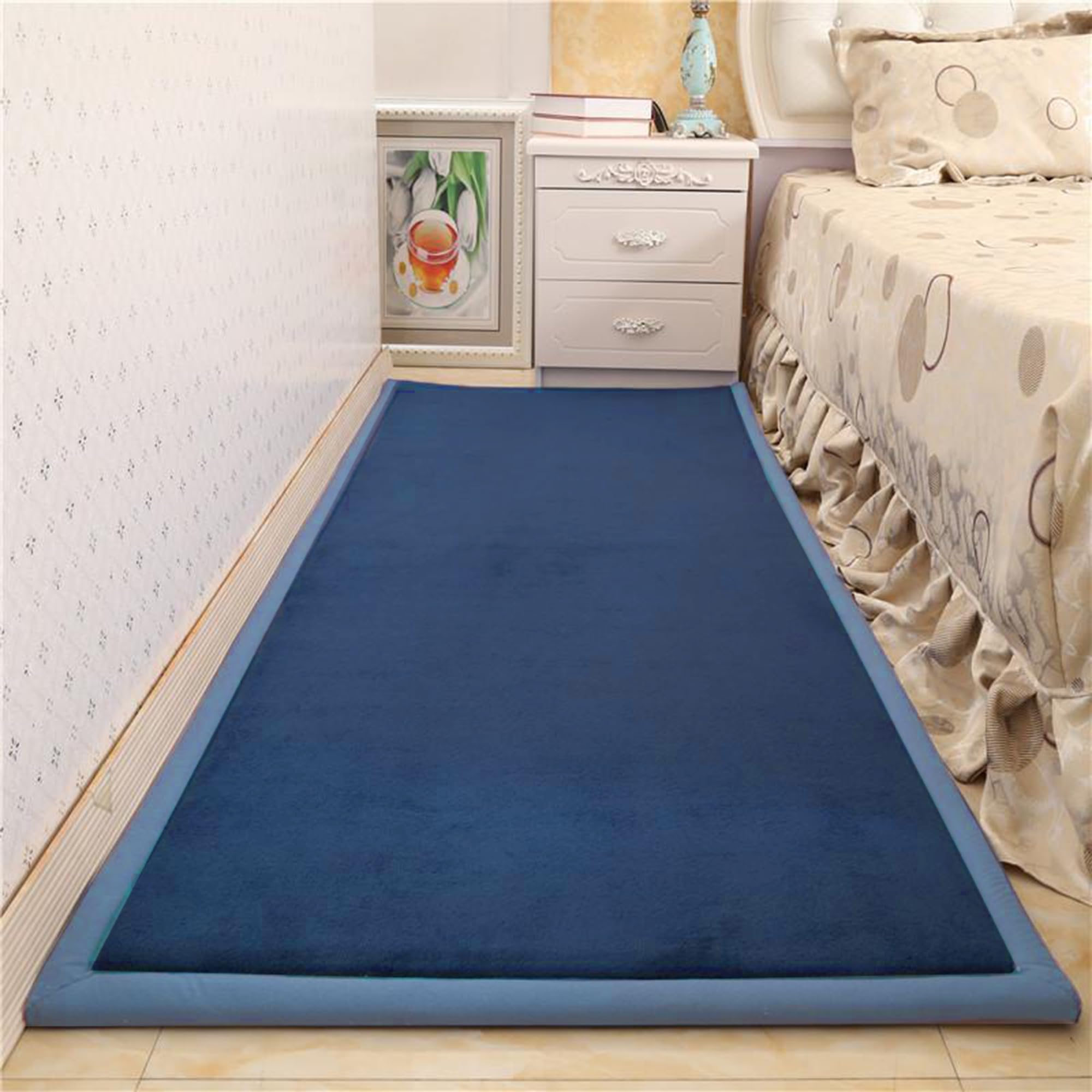 Tapis peluche super doux bleu foncé 140x200 pour décoration d'intérieur