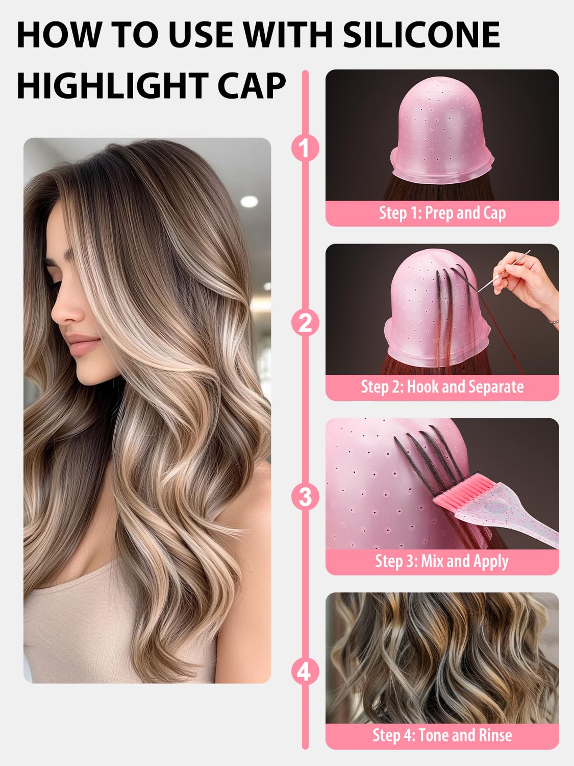 YOOVR 8-In-1 Highlight Kit with 2 Pre-Punched Silicone Highlight Caps, Pink image 5