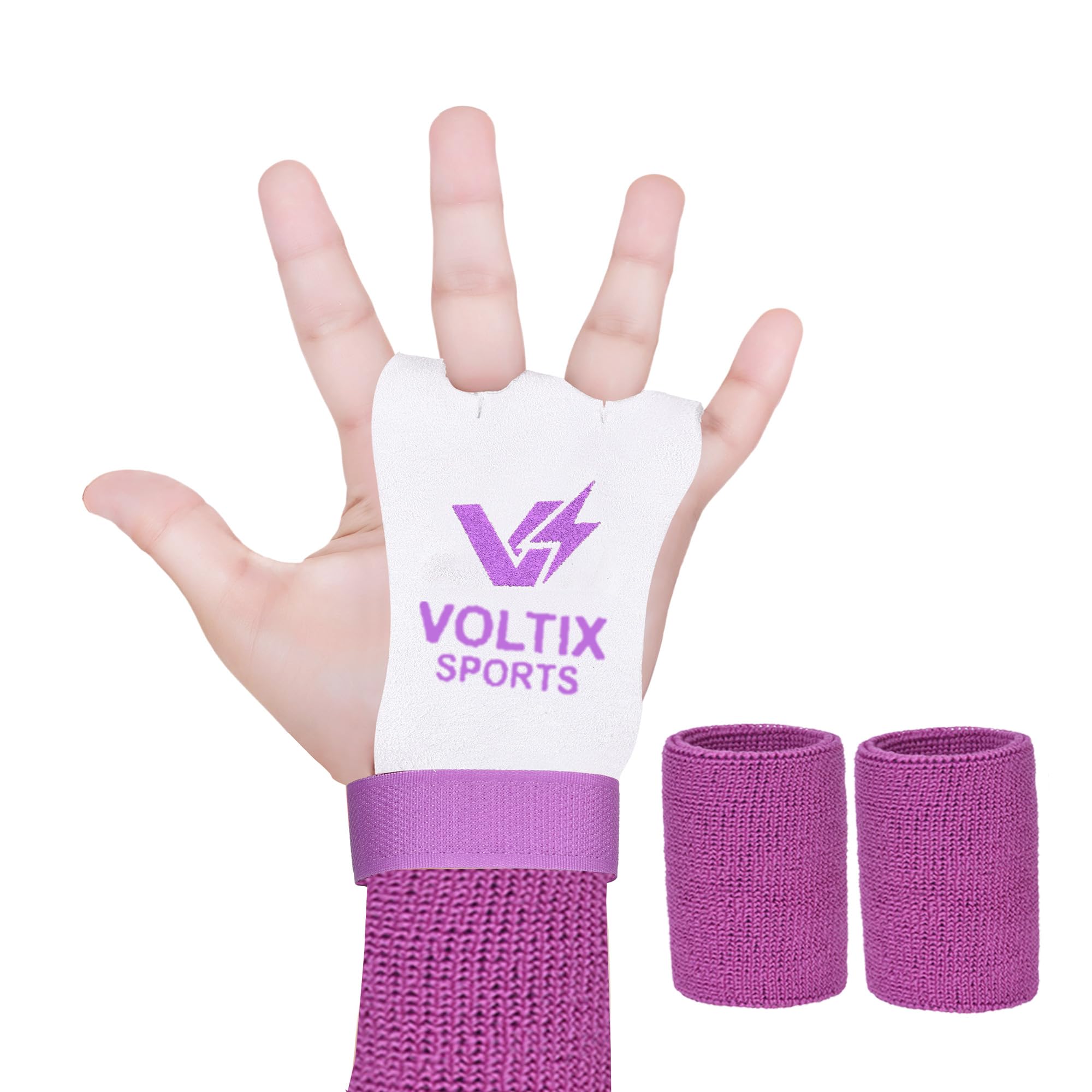 VOLTIX SPORTS Gymnastics Hand Grips with Wrist Sweatbands Set/Adjustable Wrist Support Gloves for Bars, Pull-Ups, Kettlebells, CrossFit & Gym Workouts - Pack of 2 (With Sweatbands)-Small