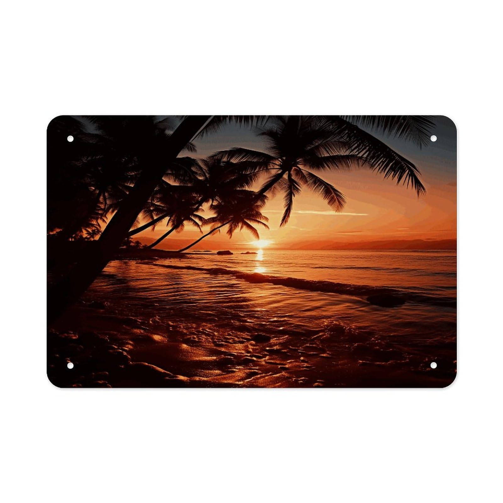 Fodpand Style Dusk Tropical Beach Palm Wall Art Metal Signs Tin Sign