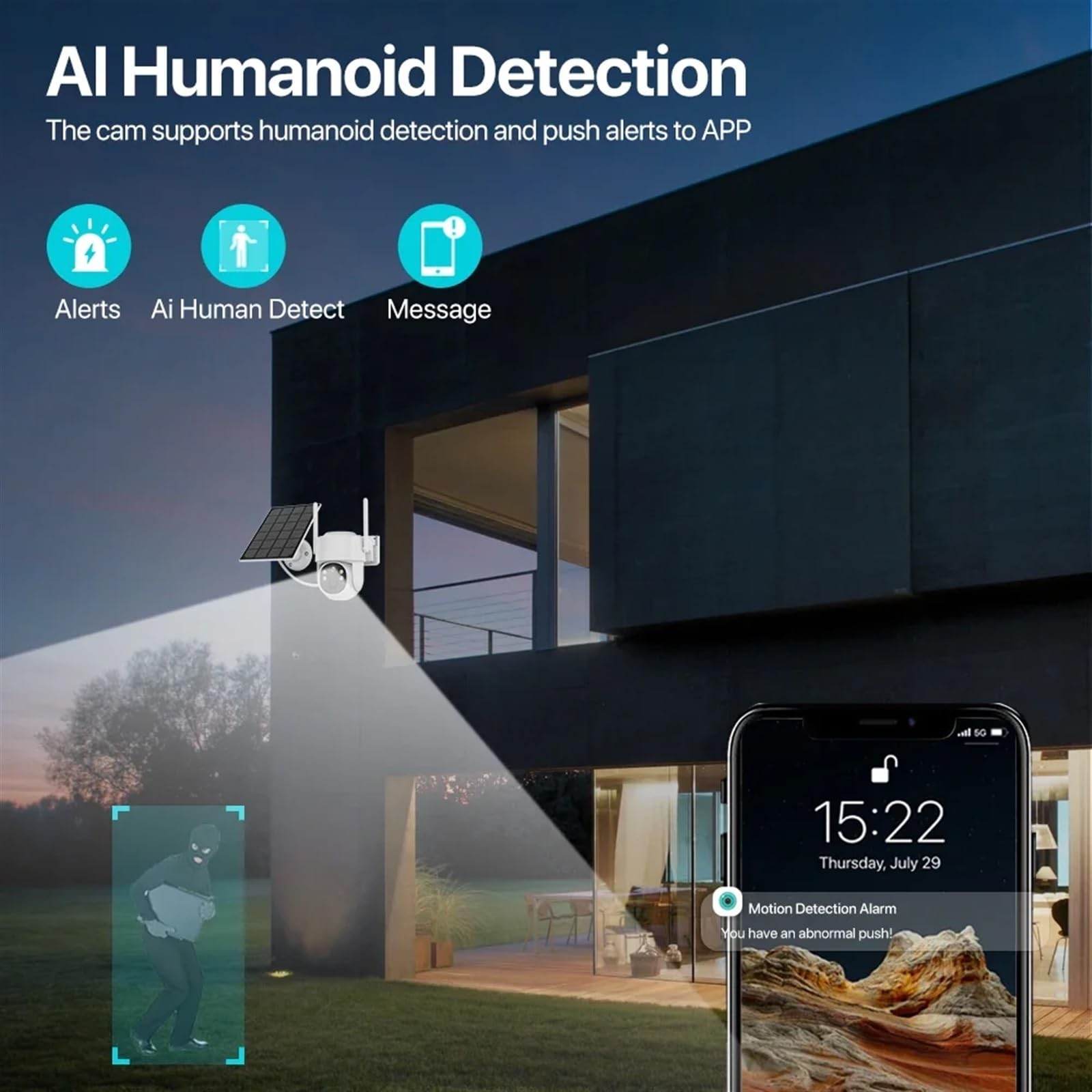 Telecamera di sicurezza, Telecamera IP 2K 4MP HD 4G Wireless Solare integrata alimentata a batteria esterna PTZ PIR Rilevamento umano Cam di sicurezza audio(WIFI Add 64G Card)
