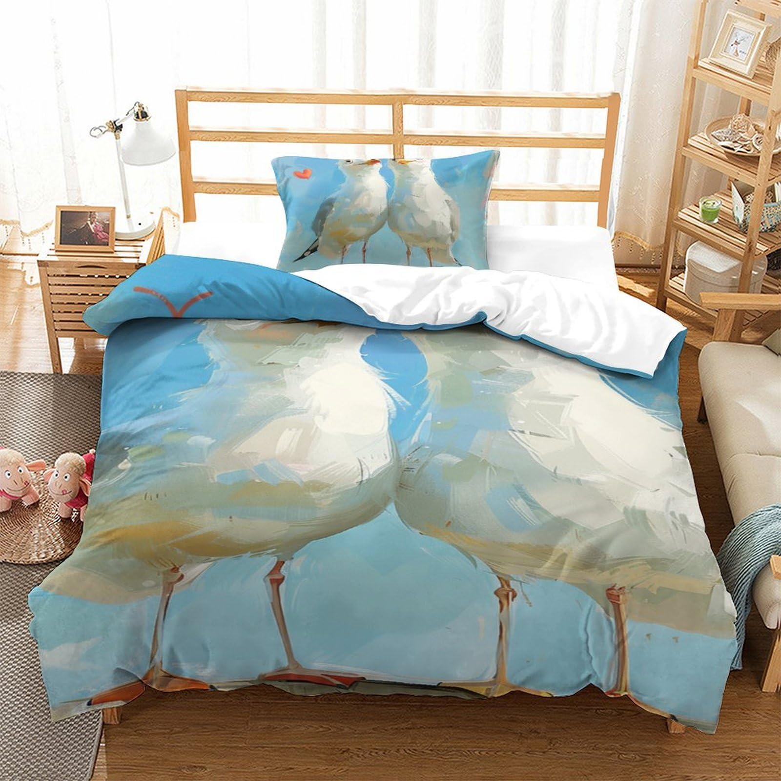 Housse de couette la mouette en microfibre respirante et taies d'oreiller super douces